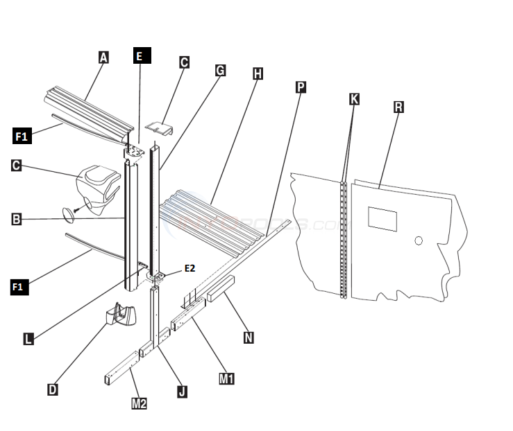 Zenith DLX 15x26' Yard Extender Oval 52" (Steel Top Rail, Steel Upright) Diagram