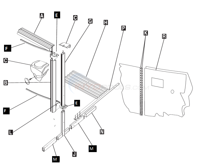 Zenith LX 12x23' Yard Extender Oval 52" (Steel Top Rail, Steel Upright) Diagram