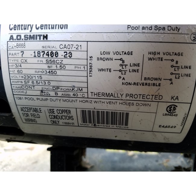 Century (A.O. Smith) Letro Booster Pump 3/4 HP Replacement Motor - B668
