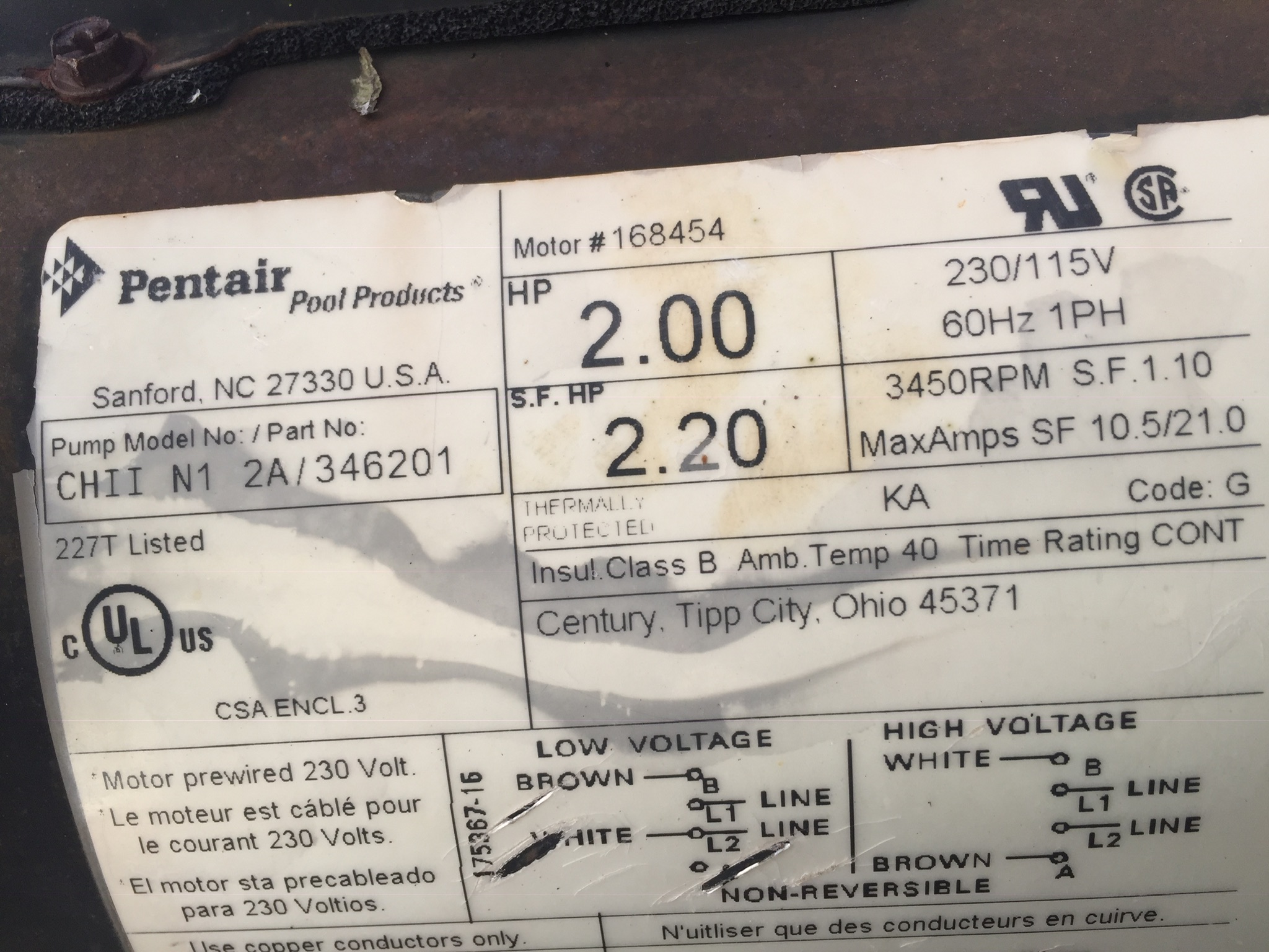 Century® (A.O. Smith) 2.0 HP Up-Rate Pool Pump Motor - USQ1202  Square Flange | 48Y Frame | Single Speed