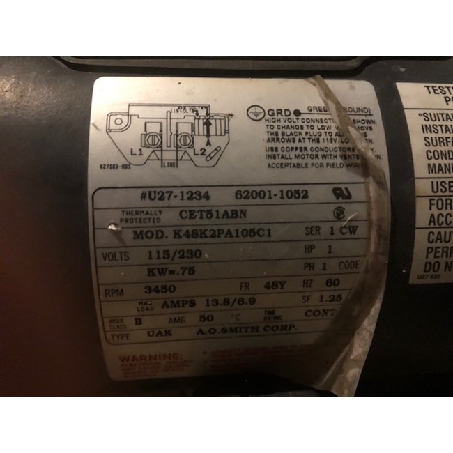 A.O. Smith Century 1.0 HP Square Flange 48Y Full Rate Motor - SQ1102