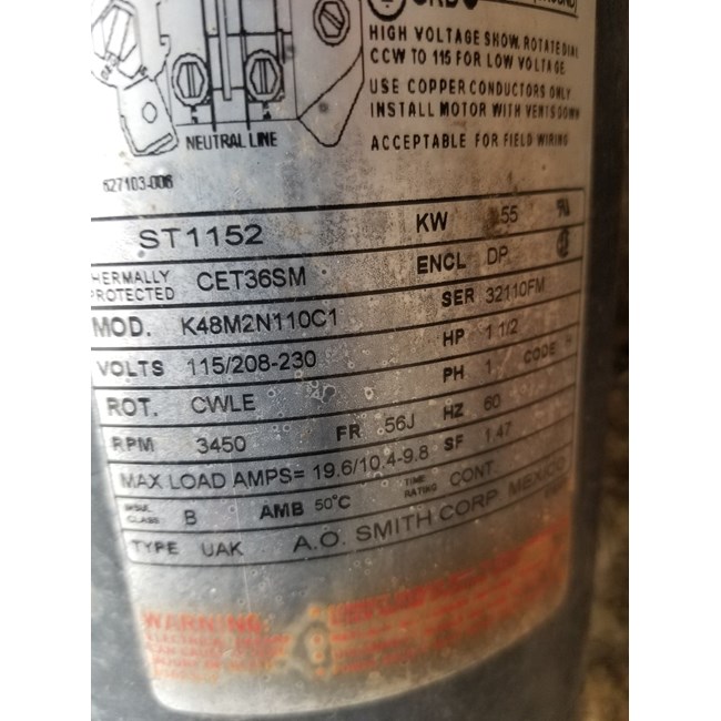 A.O. Smith Century 1.5 HP Round Flange 56J Full Rate Motor - ST1152