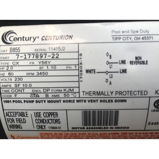 A.O. Smith Century 2.0 HP Square Flange 56Y Up Rate Motor - B2855 