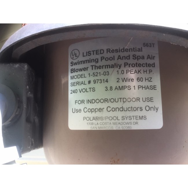 Air Supply Silencer Spa Blower 1 1/2 HP 240 V 4.5 Amp Hardwire - A16315201