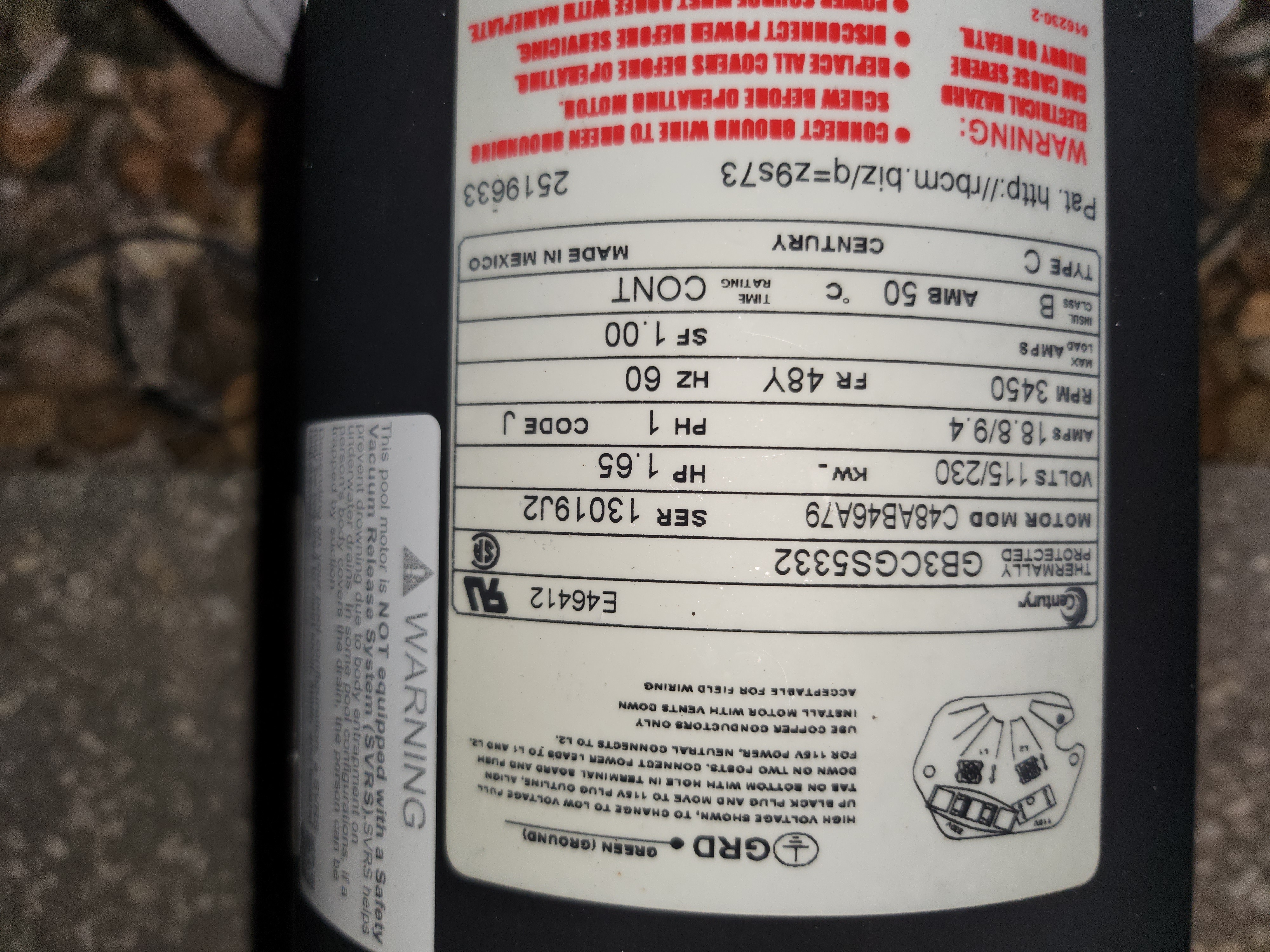 Century® (A.O. Smith) 1.5 HP Up-Rate Pool Pump Motor - USQ1152  Square Flange | 48Y Frame | Single Speed