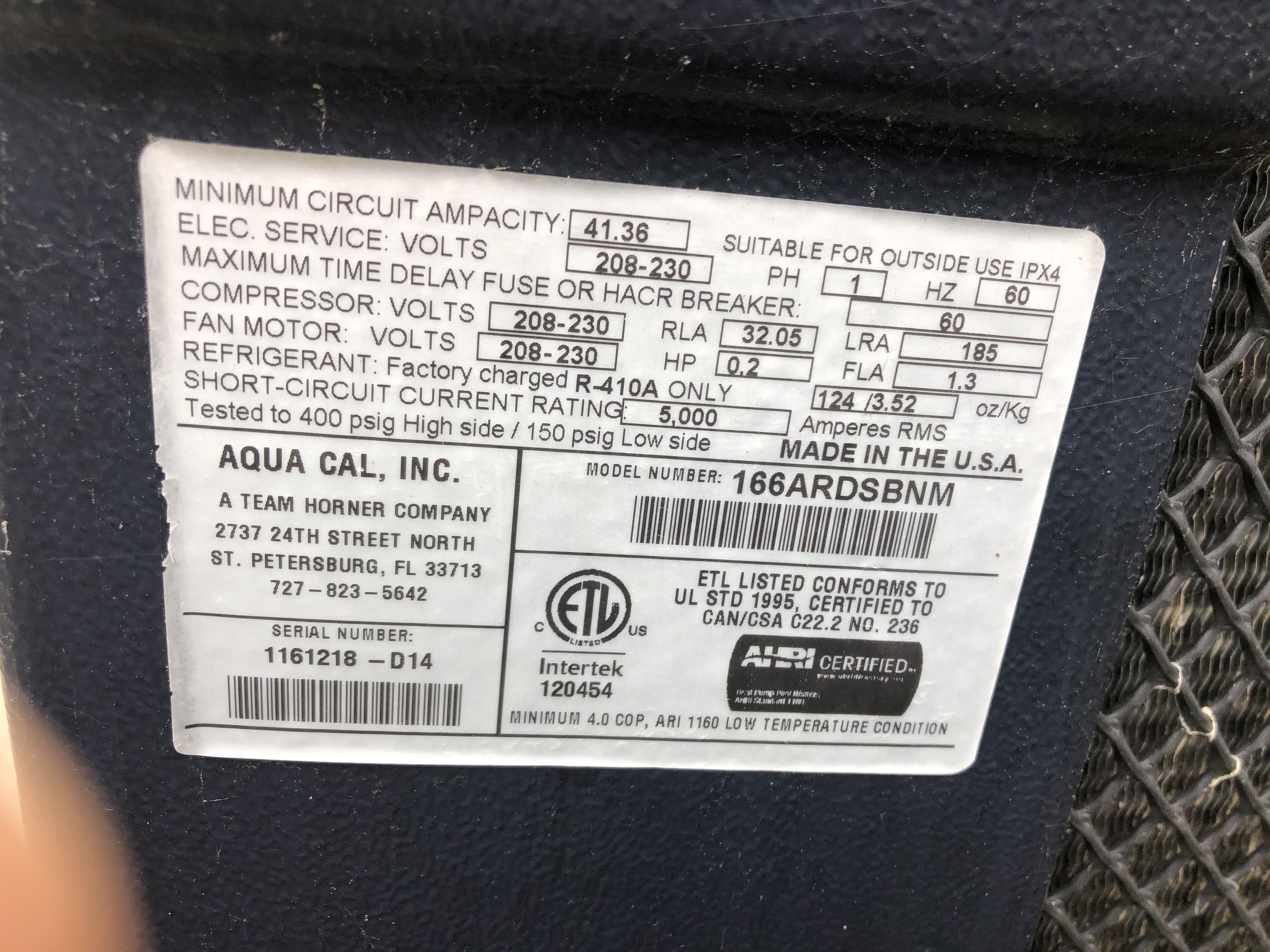 Questions for AquaCal FAN MOTOR 1/3 HP 825 RPM 208/230 OEM MOTOR