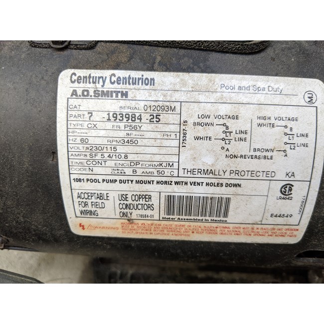 Century (A.O. Smith) .75 HP Up Rate Motor, Square Flange 56Y Frame, Single Speed - Model B852 - B2852