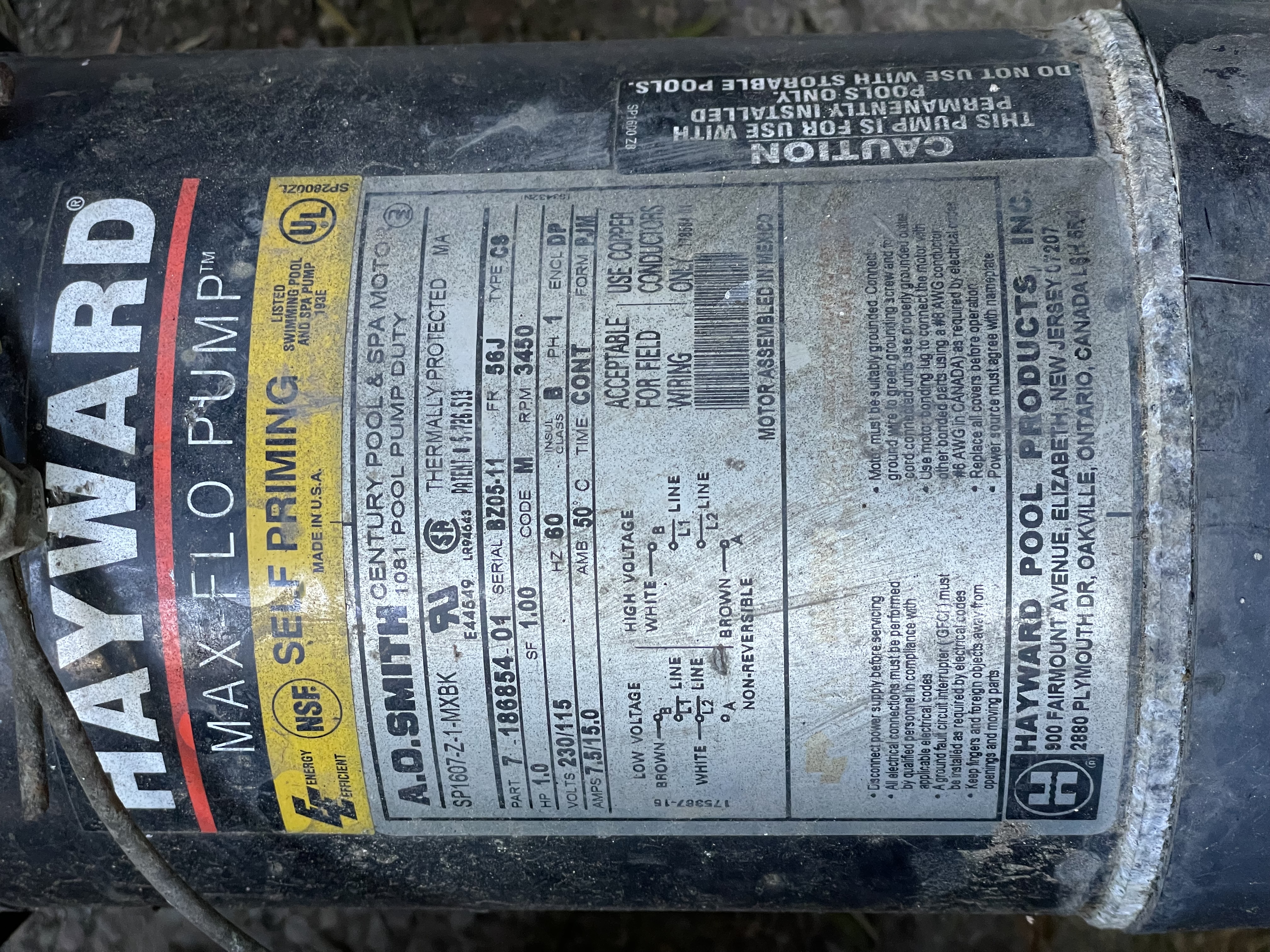 A.O. Smith Century® UST1102 - 1.0 HP Replacement Pool Pump Motor  Round Flange | 56J Frame | Single Speed