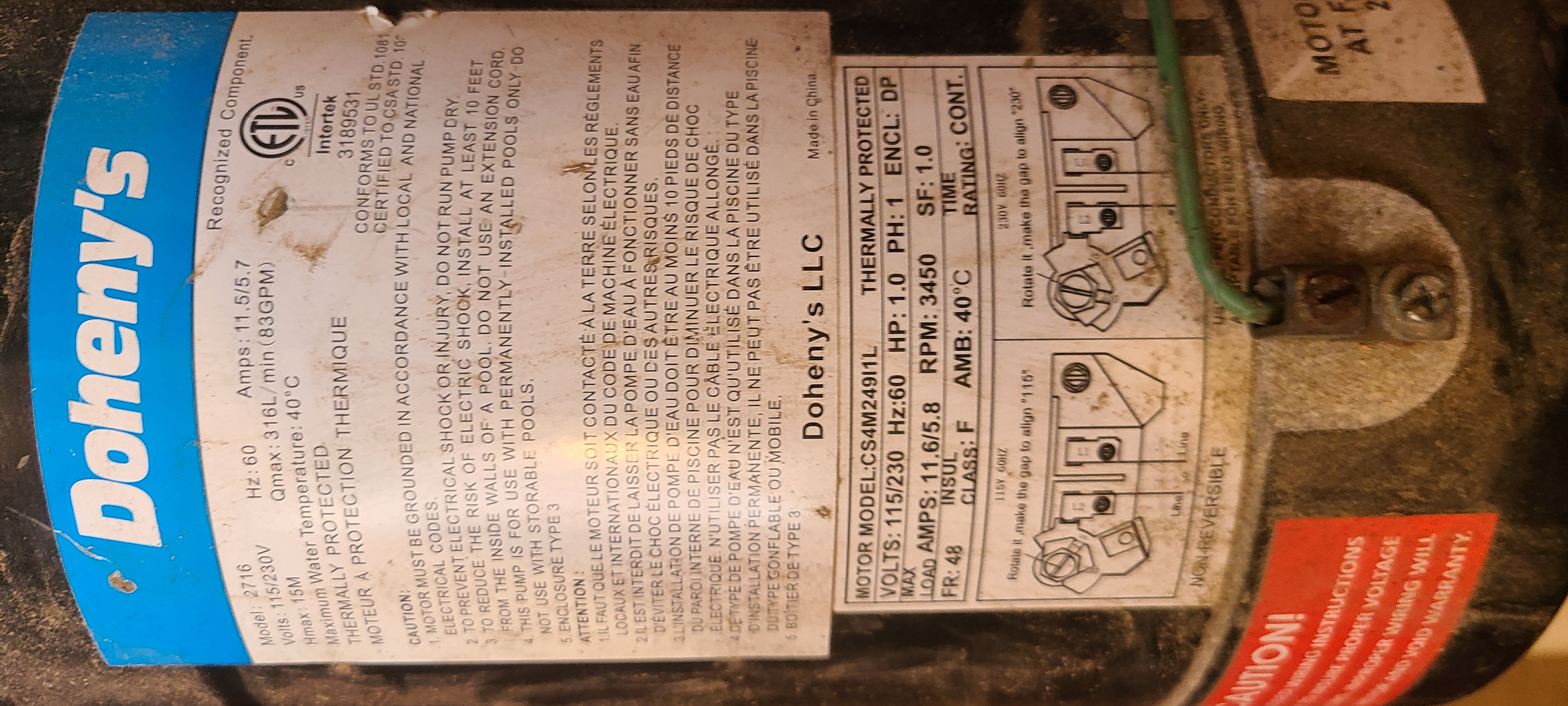 A.O. Smith Century® 1.0 HP Up-Rated Pool Pump Motor - USQ1102  Single Speed | Square Flange | 48Y Frame