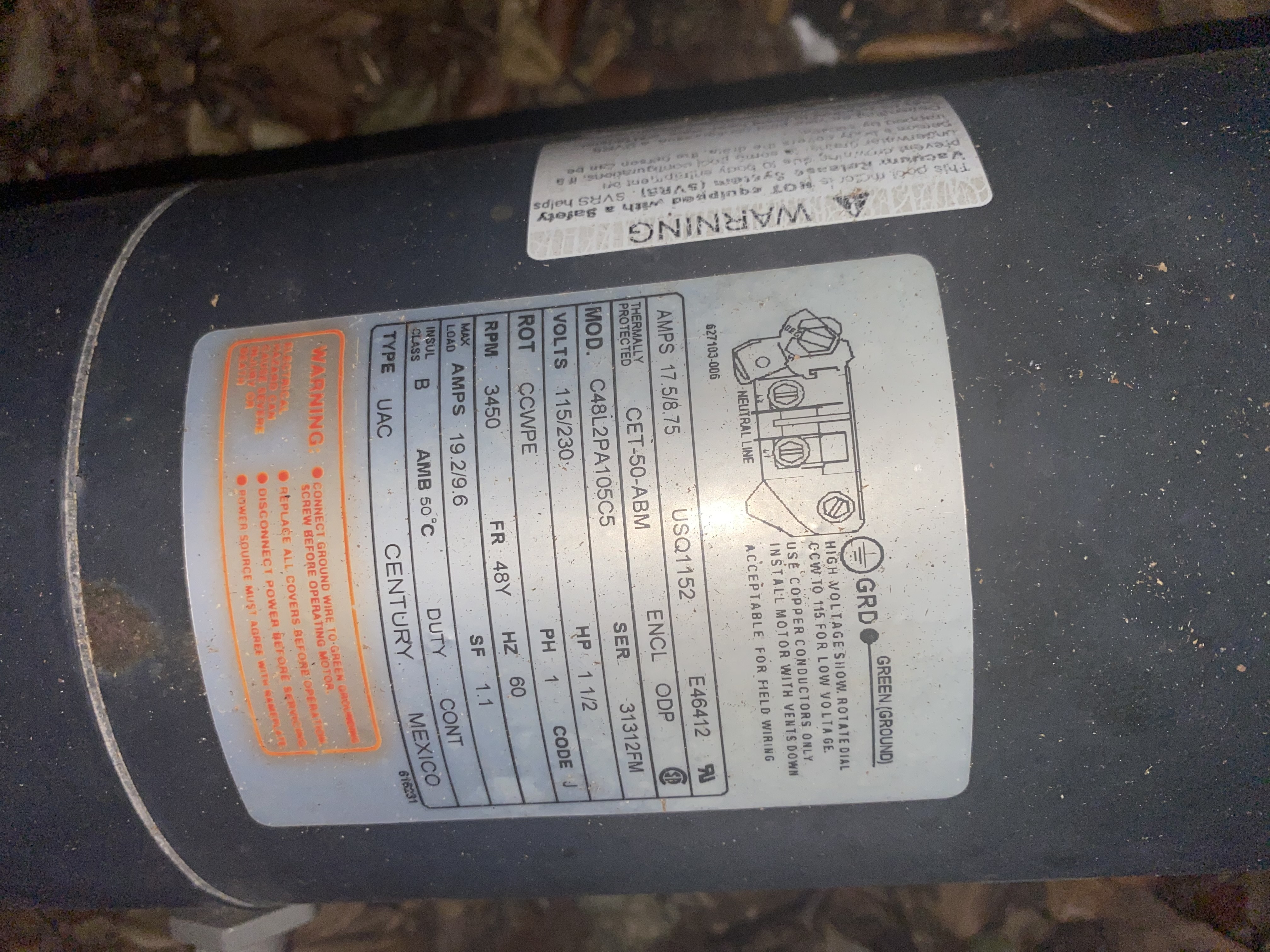 Century® (A.O. Smith) 1.5 HP Up-Rate Pool Pump Motor - USQ1152  Square Flange | 48Y Frame | Single Speed