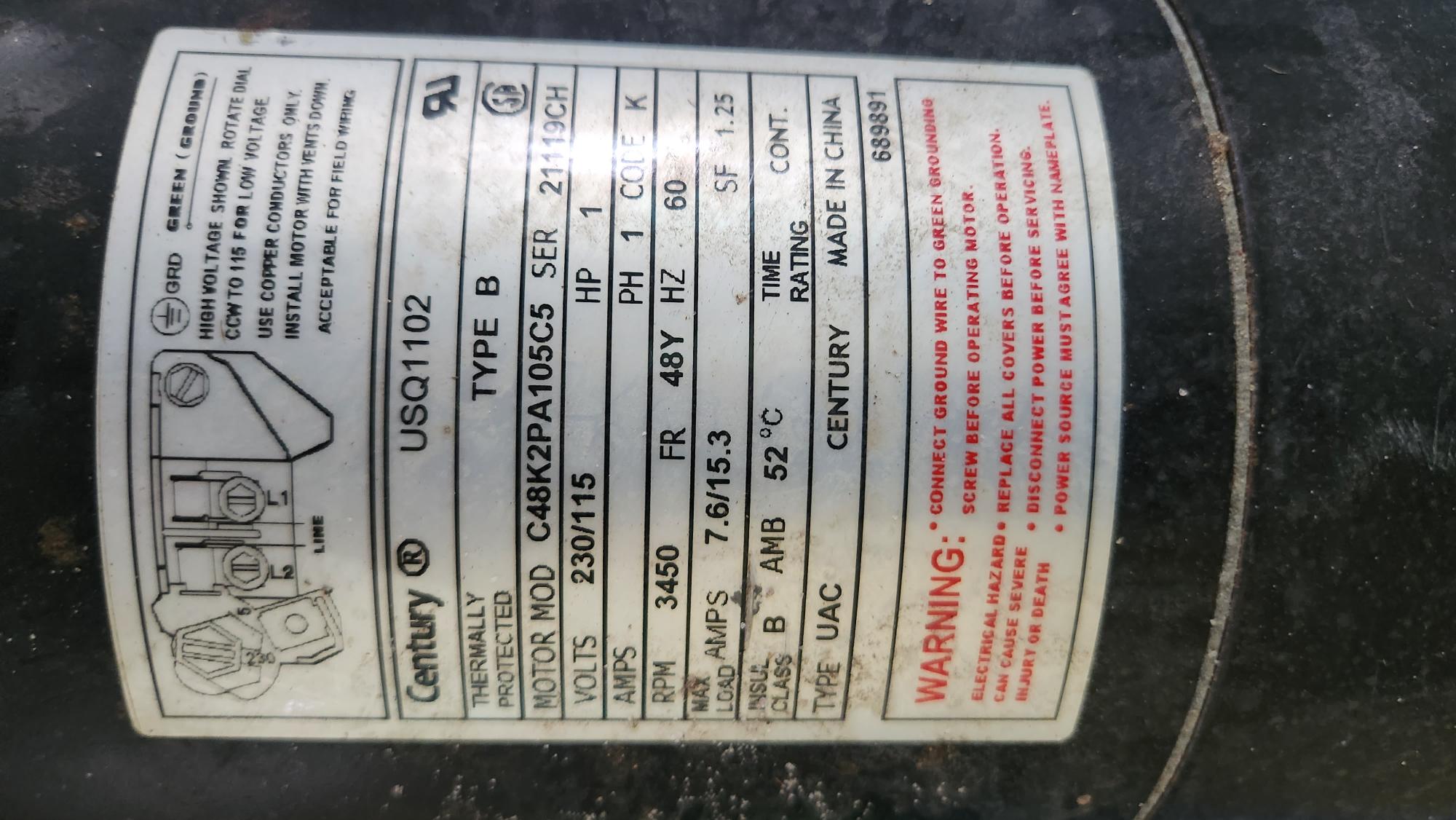 Century (A.O. Smith) 1.65 HP Motor, V-Green, Square Flange 48Y, Variable Speed - Model ECM16SQU