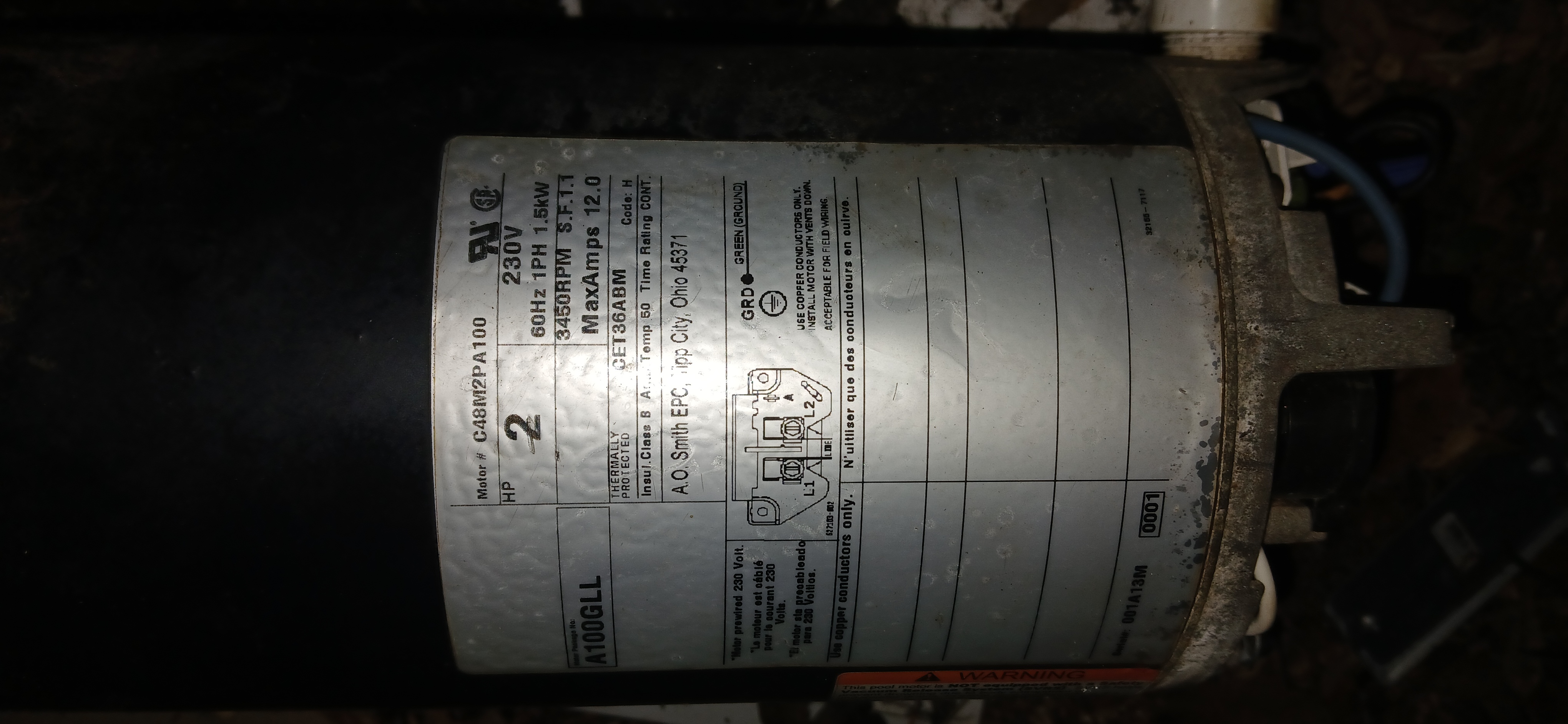 Century® (A.O. Smith) 2.0 HP Up-Rate Pool Pump Motor - USQ1202  Square Flange | 48Y Frame | Single Speed