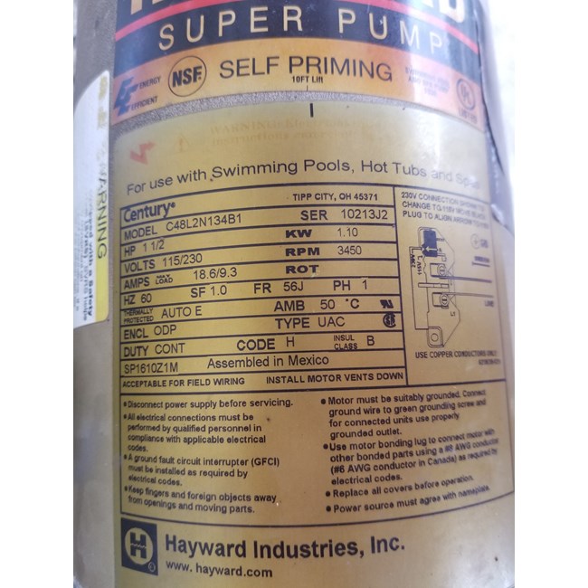 Hayward Super Pump 1 1/2 HP Single Speed - W3SP2610X15