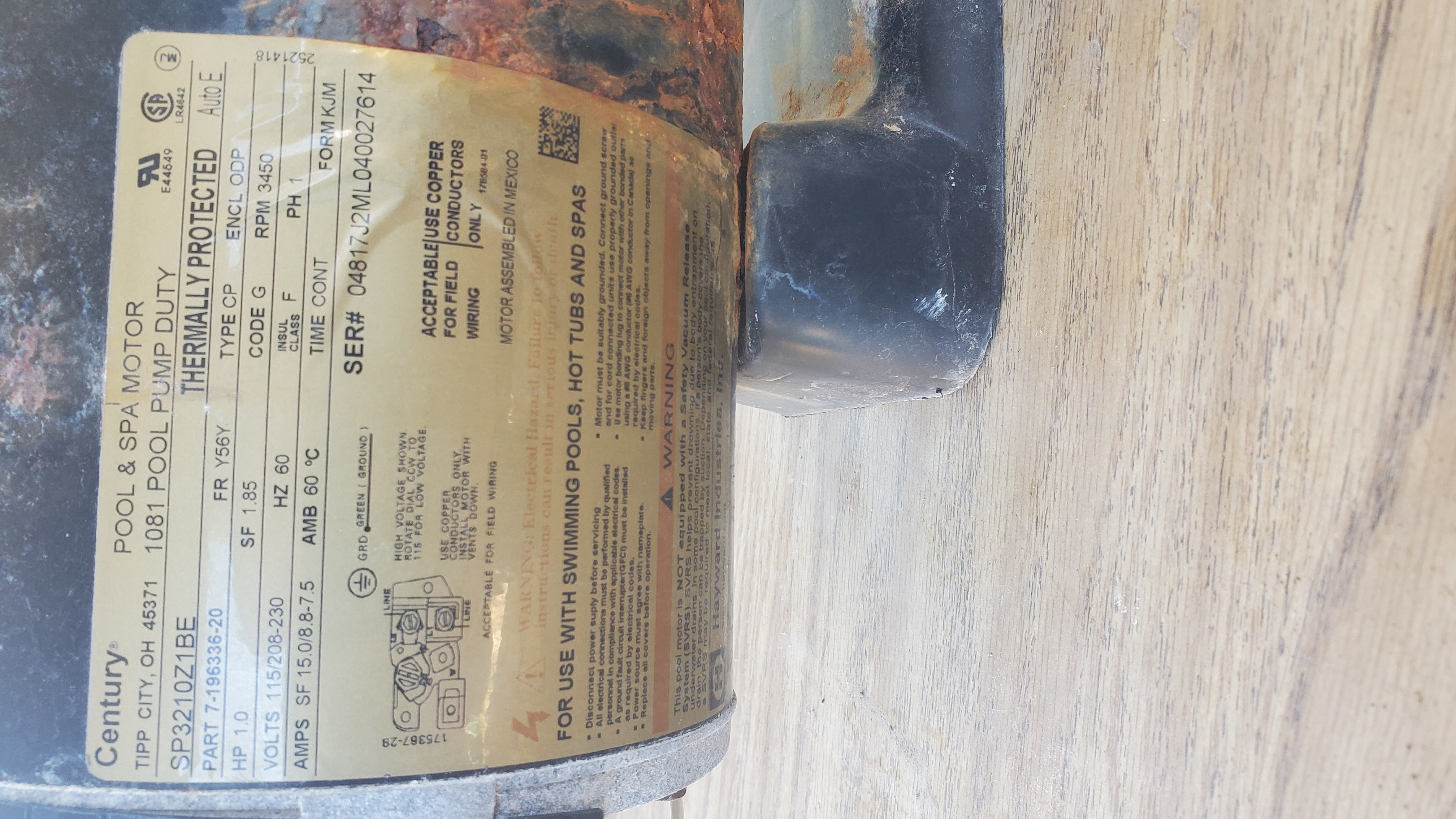 Century (A.O. Smith) 1.0 HP Up Rate Motor, Square Flange 56Y Frame, Single Speed - Model B2853