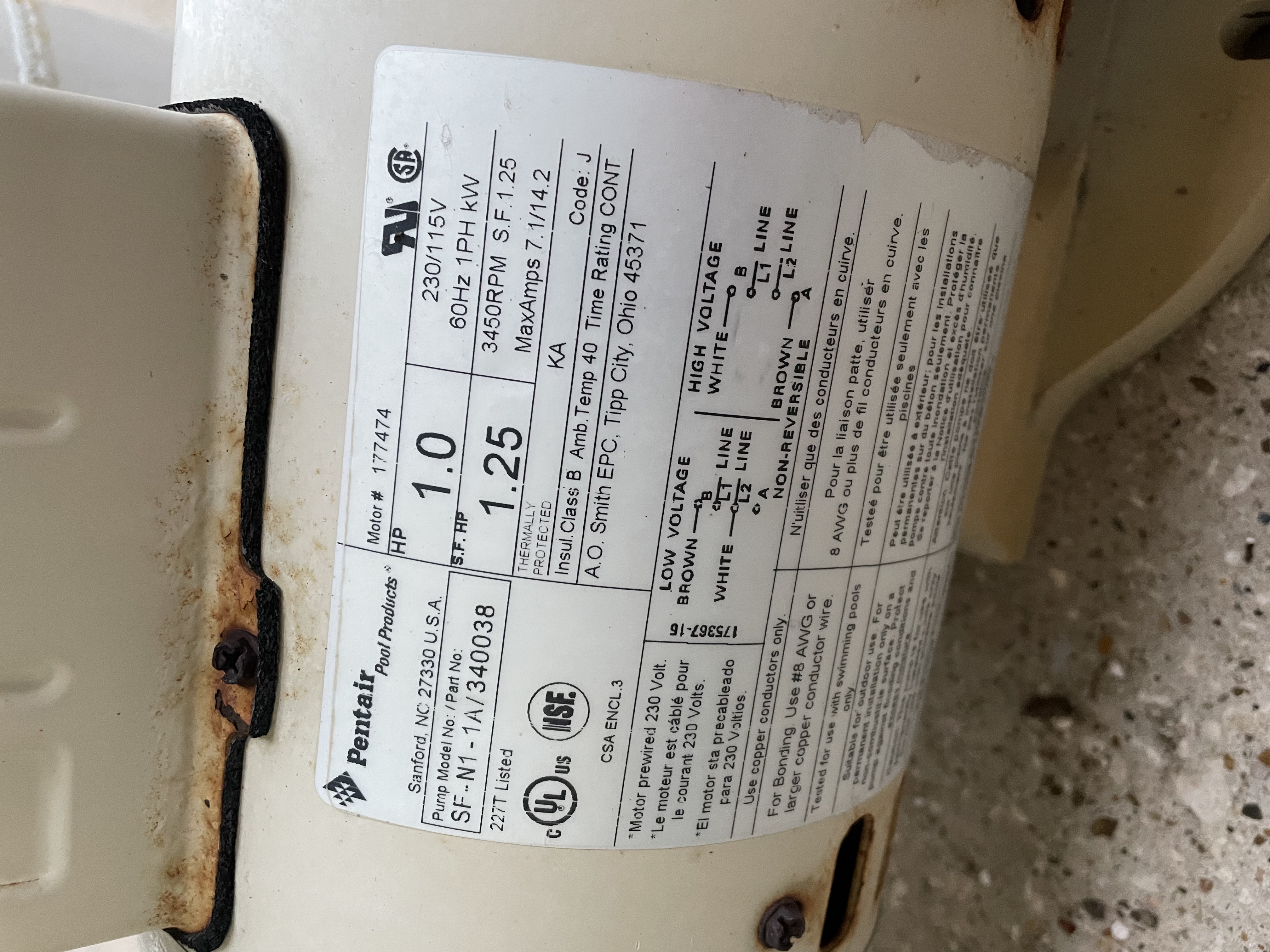 Century (A.O. Smith) 1.0 HP Up Rate Motor, Square Flange 56Y Frame, Single Speed - Model B2853