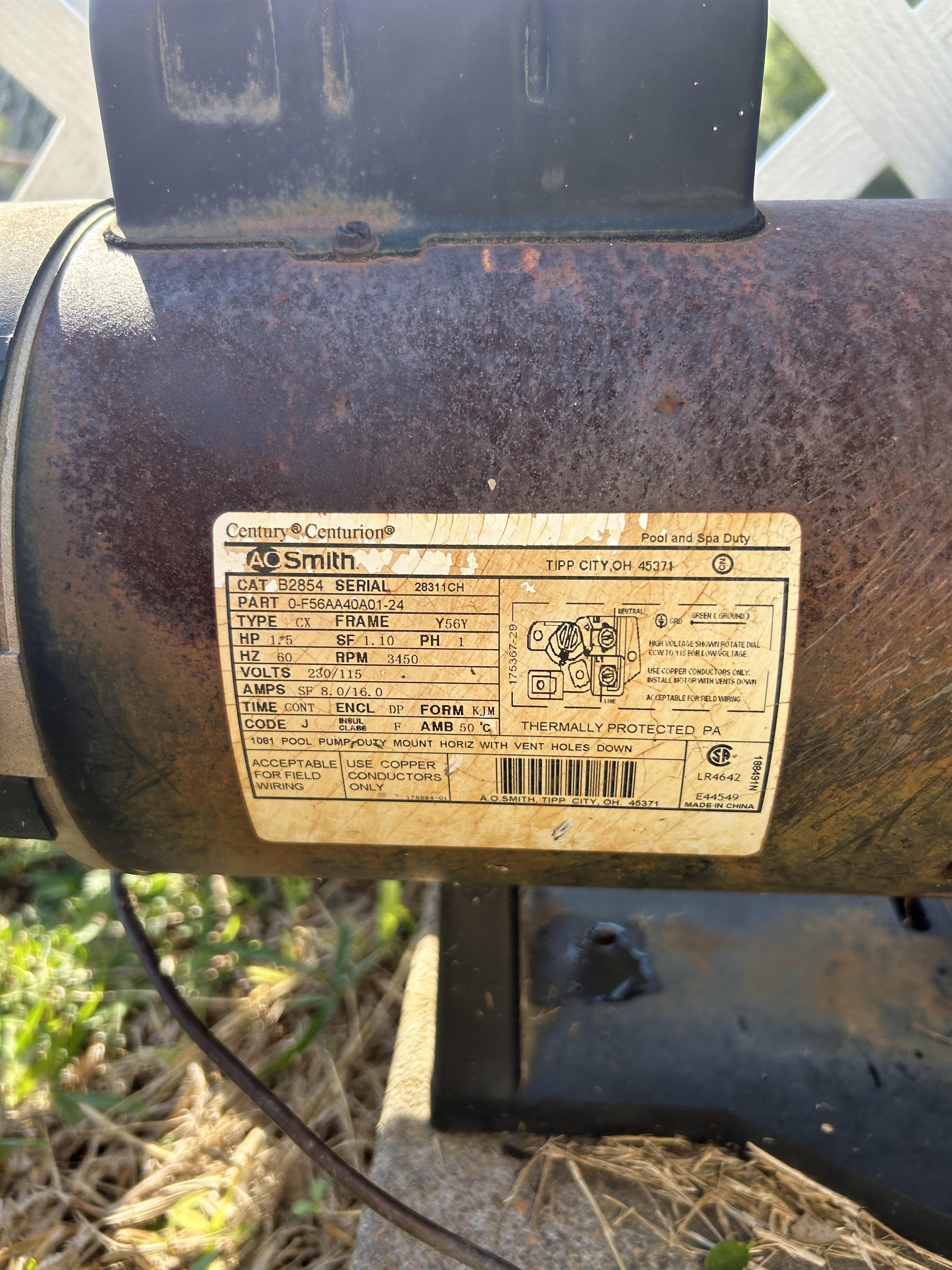 Magnetek Century® (A.O. Smith) 2.5 HP Up-Rate Pool Pump Motor - B2840  Square Flange | 56Y Frame | Single Speed - B2840/B2840V1