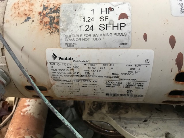 Pentair OEM Motor WFE4/WF26 1HP Almond 355010S