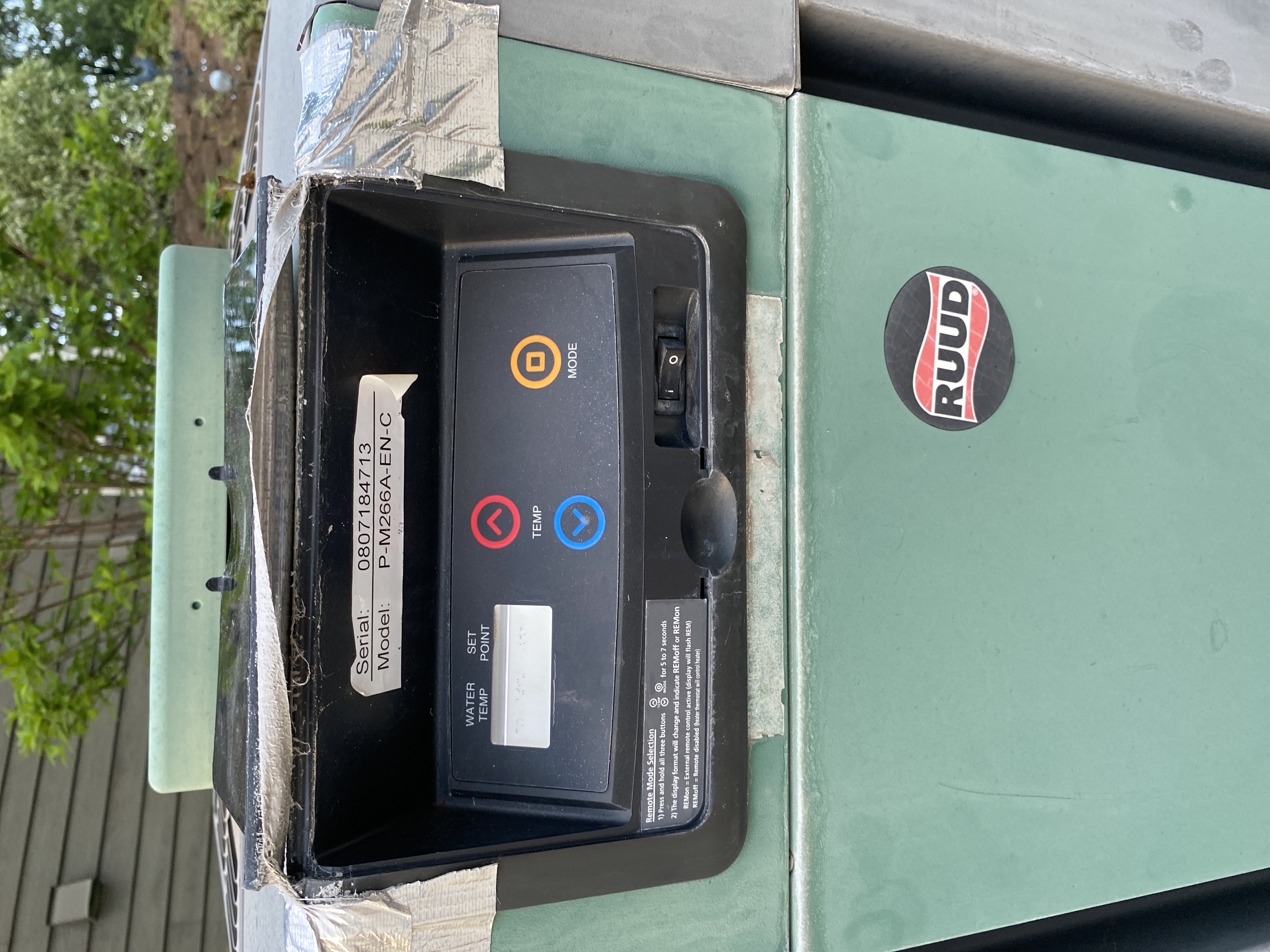 Raypak Control Bezel with Switch Decal 009491F