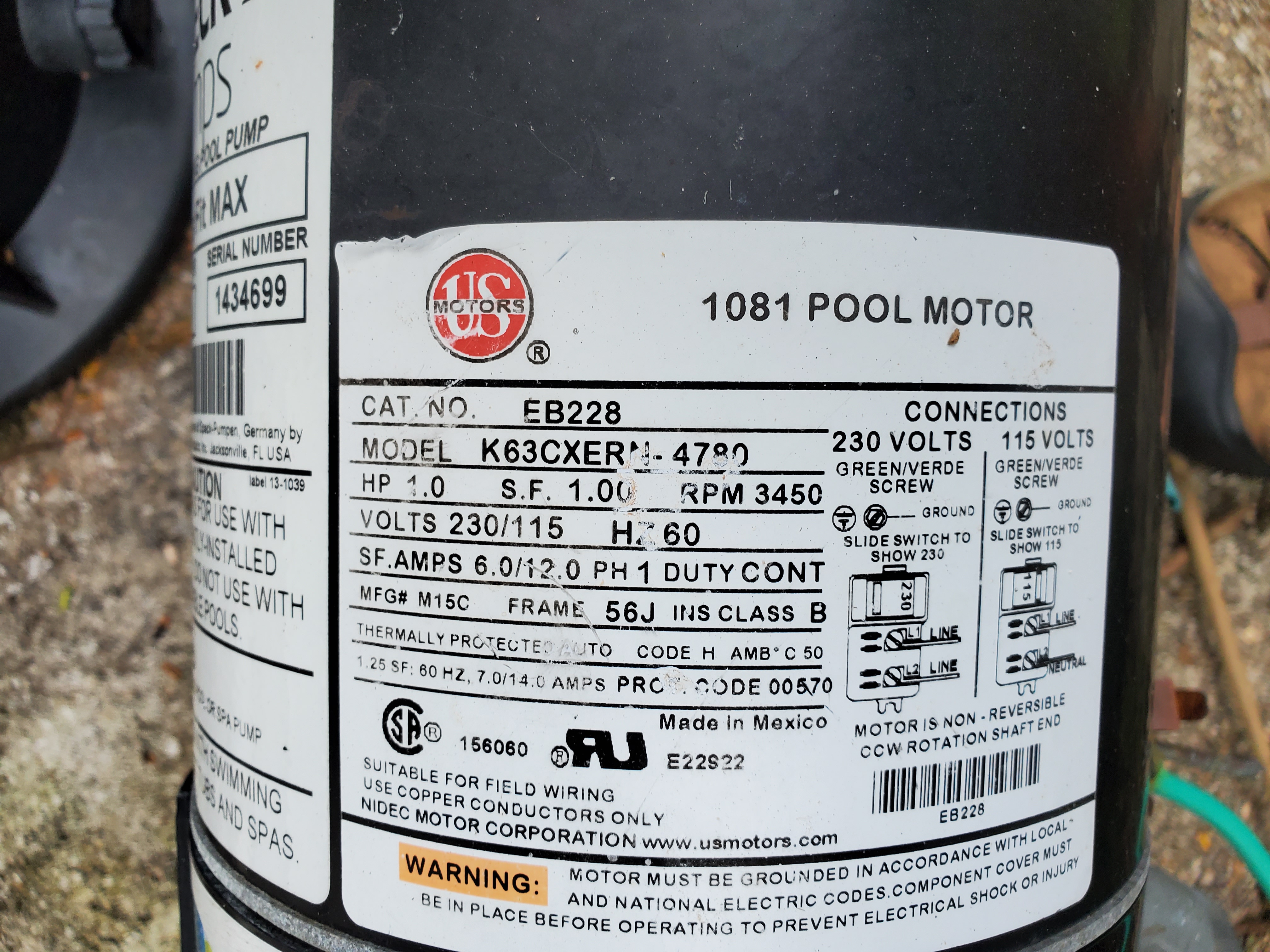 A.O. Smith Century® UST1102 - 1.0 HP Replacement Pool Pump Motor  Round Flange | 56J Frame | Single Speed