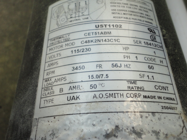A.O. Smith Century® UST1102 - 1.0 HP Replacement Pool Pump Motor  Round Flange | 56J Frame | Single Speed