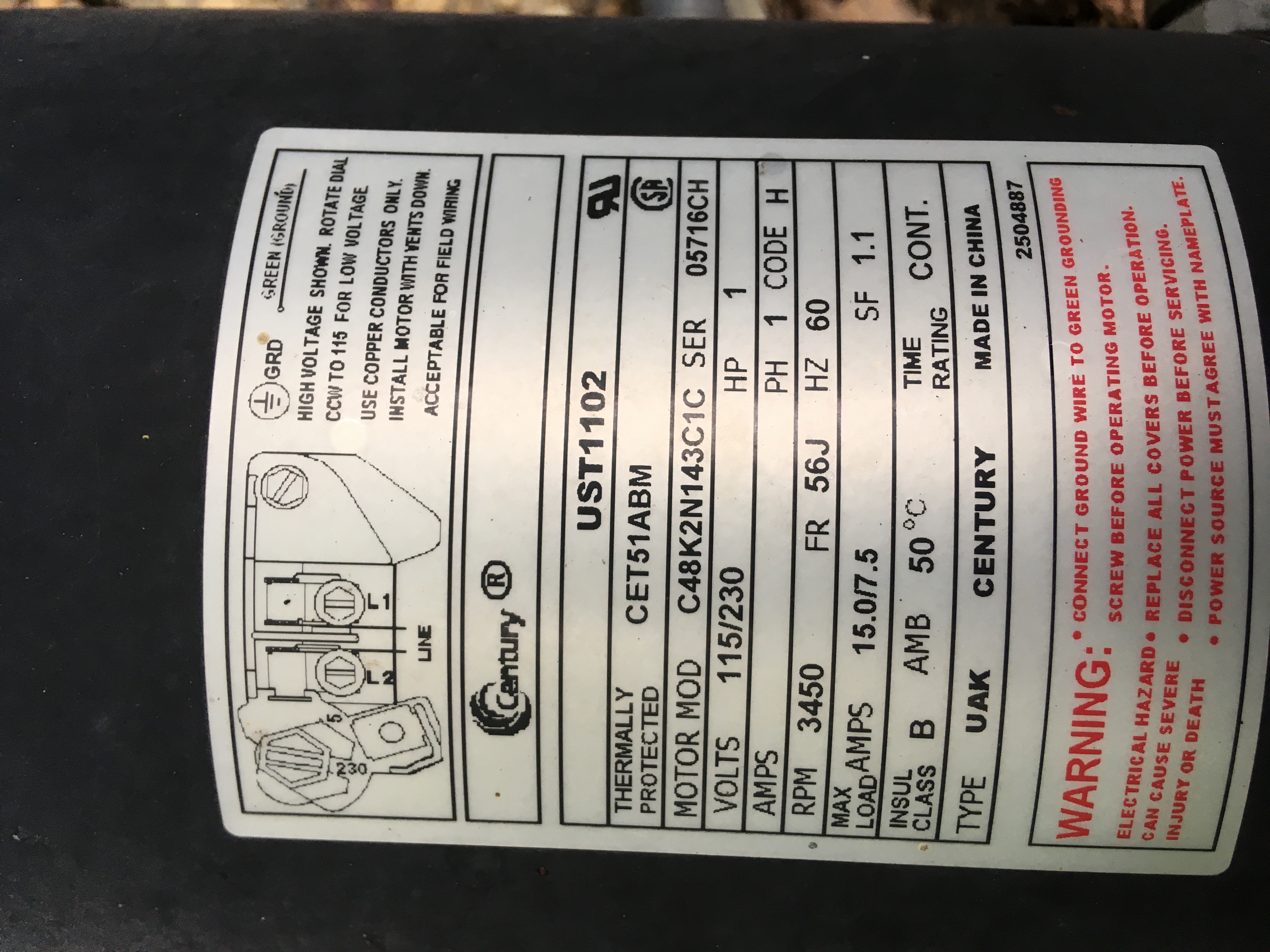 A.O. Smith Century® UST1102 - 1.0 HP Replacement Pool Pump Motor  Round Flange | 56J Frame | Single Speed