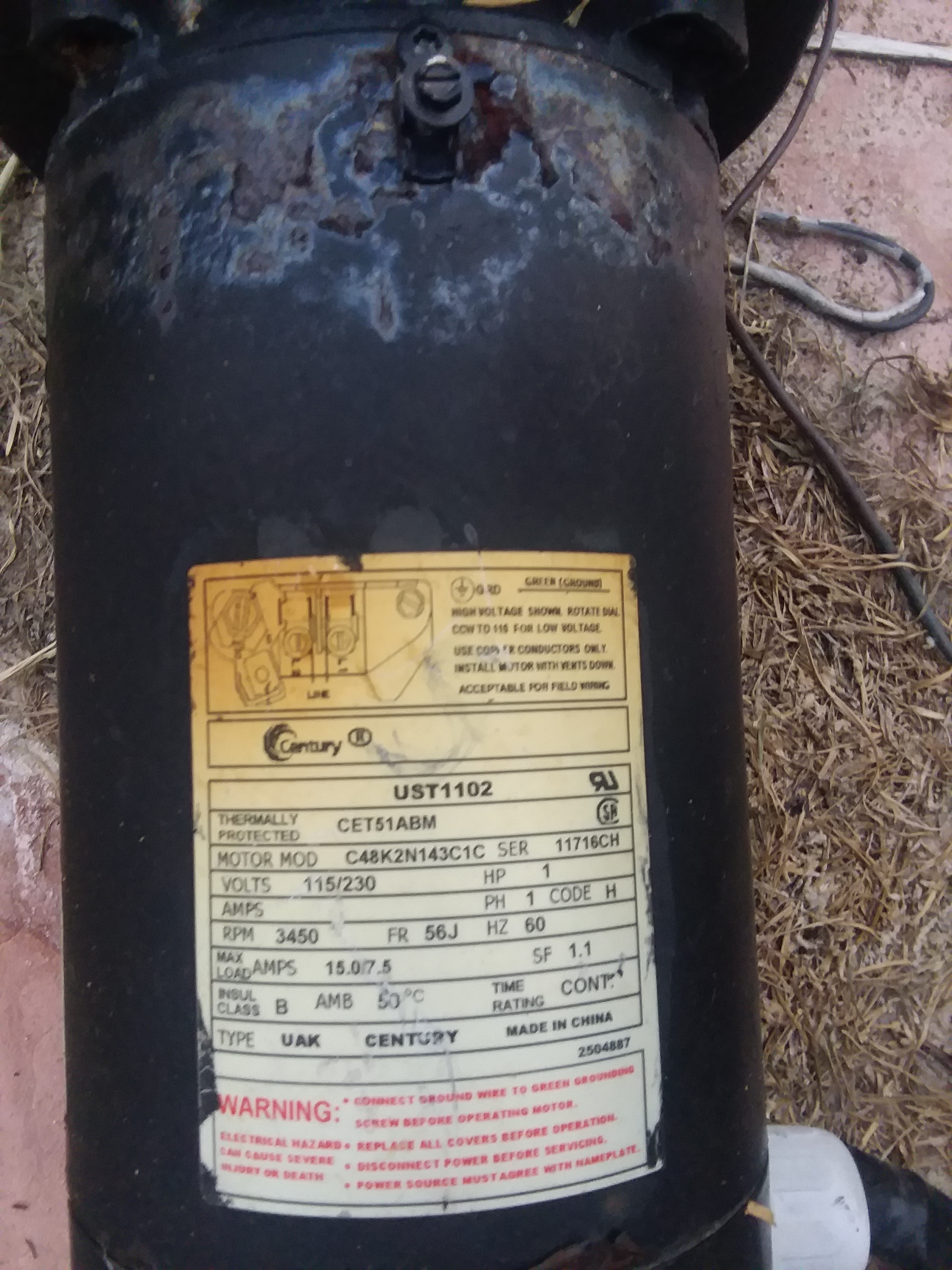 A.O. Smith Century® UST1102 - 1.0 HP Replacement Pool Pump Motor  Round Flange | 56J Frame | Single Speed