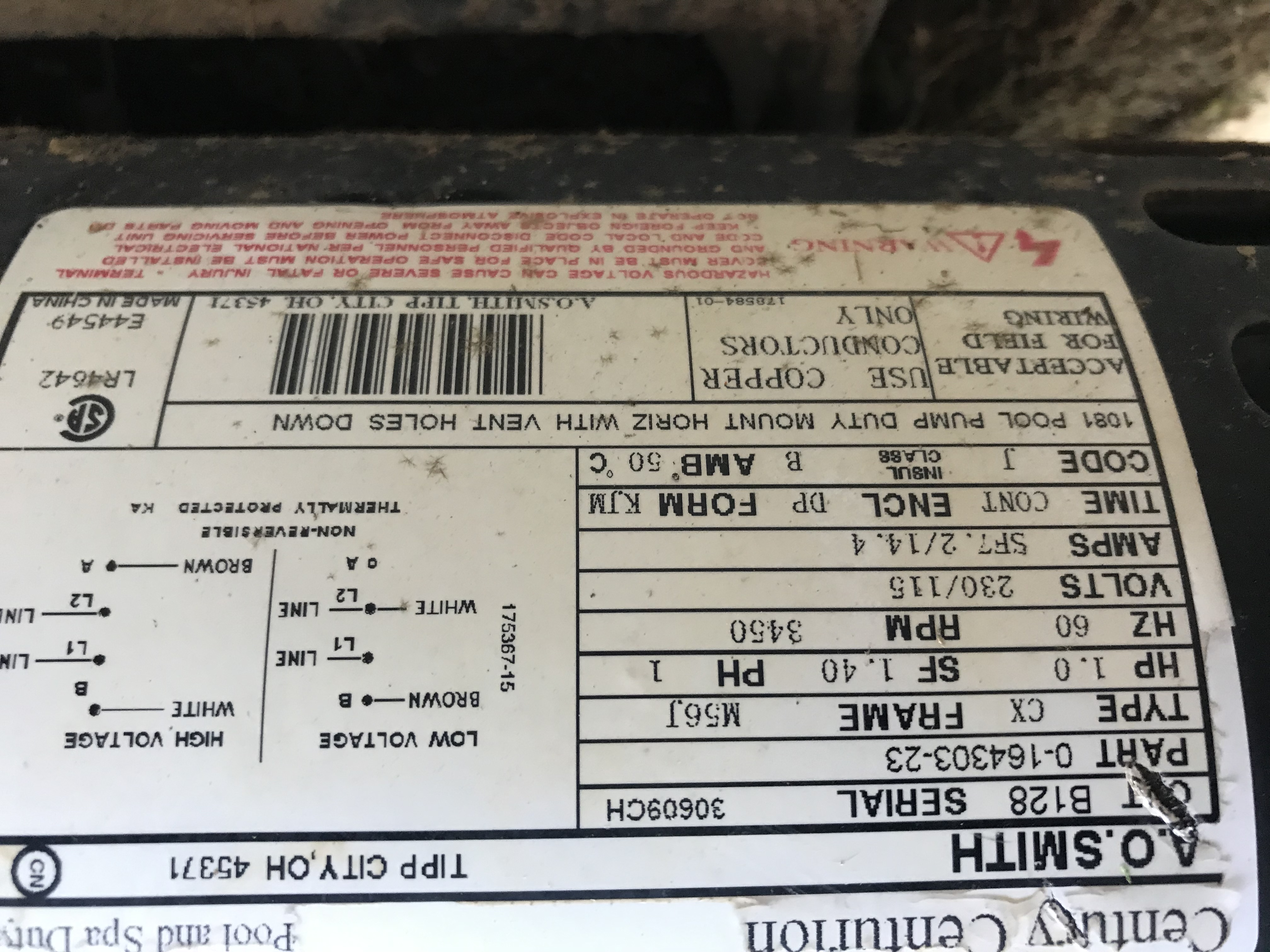 A.O. Smith Century® UST1102 - 1.0 HP Replacement Pool Pump Motor  Round Flange | 56J Frame | Single Speed