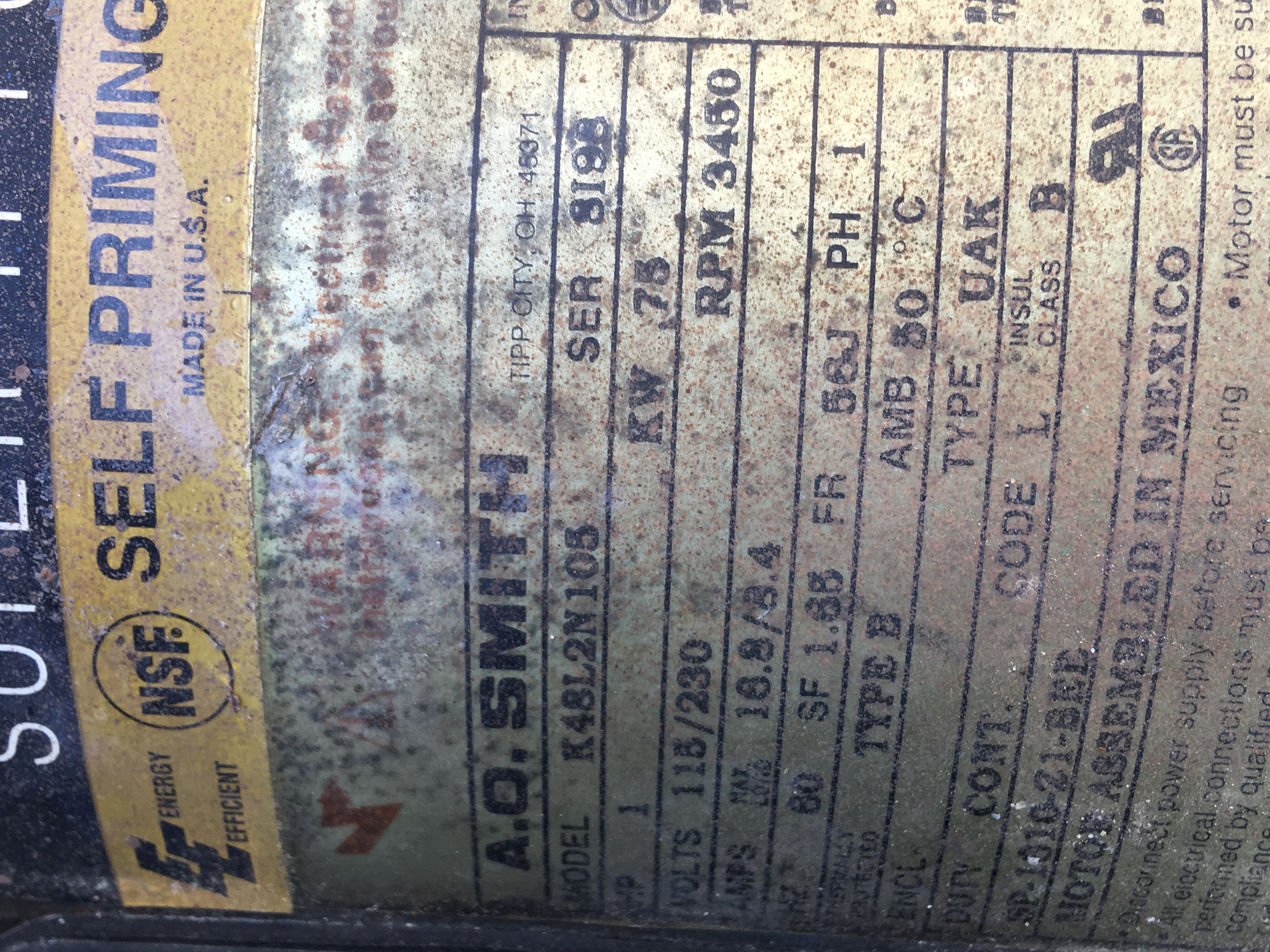 A.O. Smith Century® UST1102 - 1.0 HP Replacement Pool Pump Motor  Round Flange | 56J Frame | Single Speed