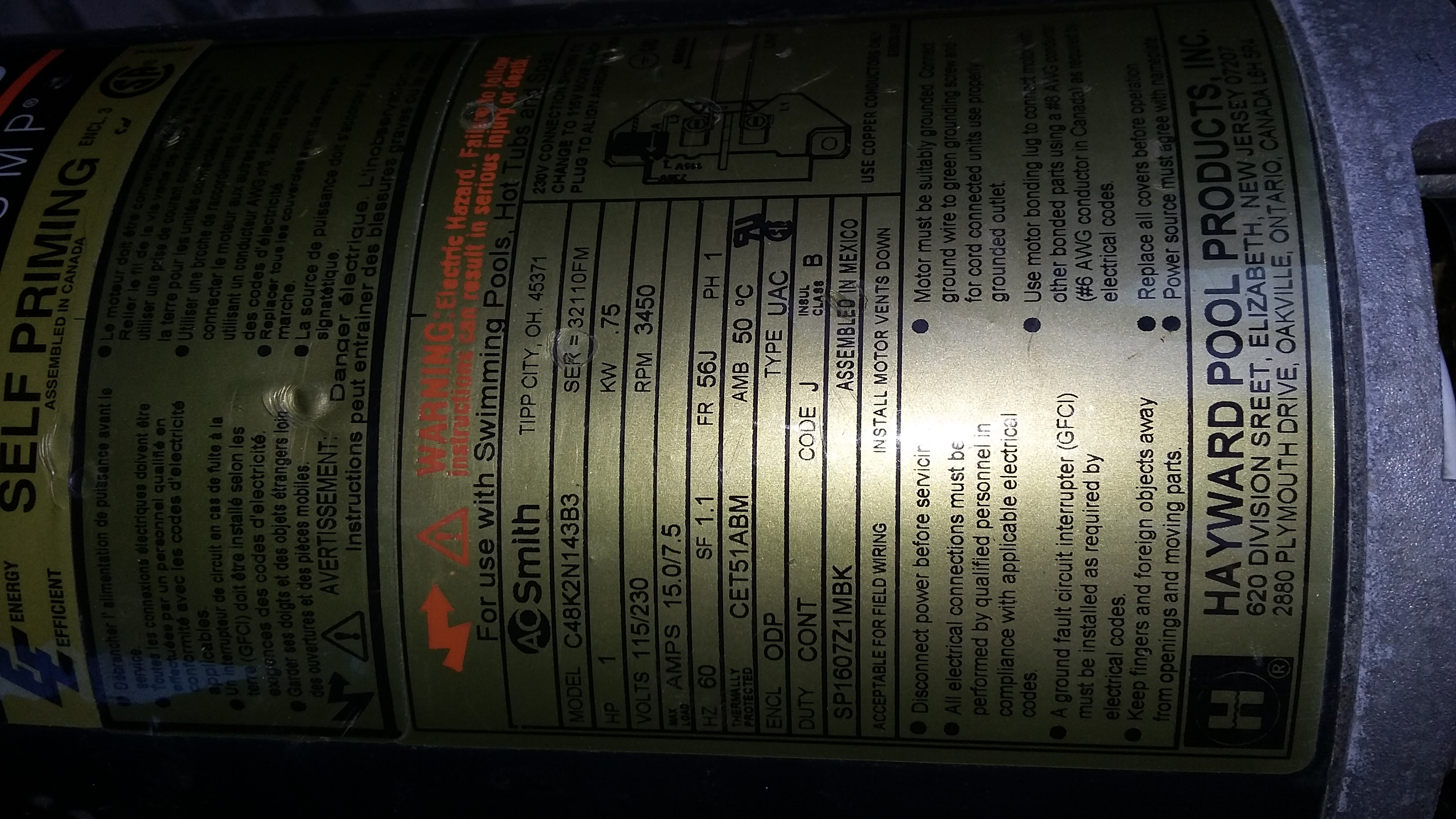 A.O. Smith Century® UST1102 - 1.0 HP Replacement Pool Pump Motor  Round Flange | 56J Frame | Single Speed
