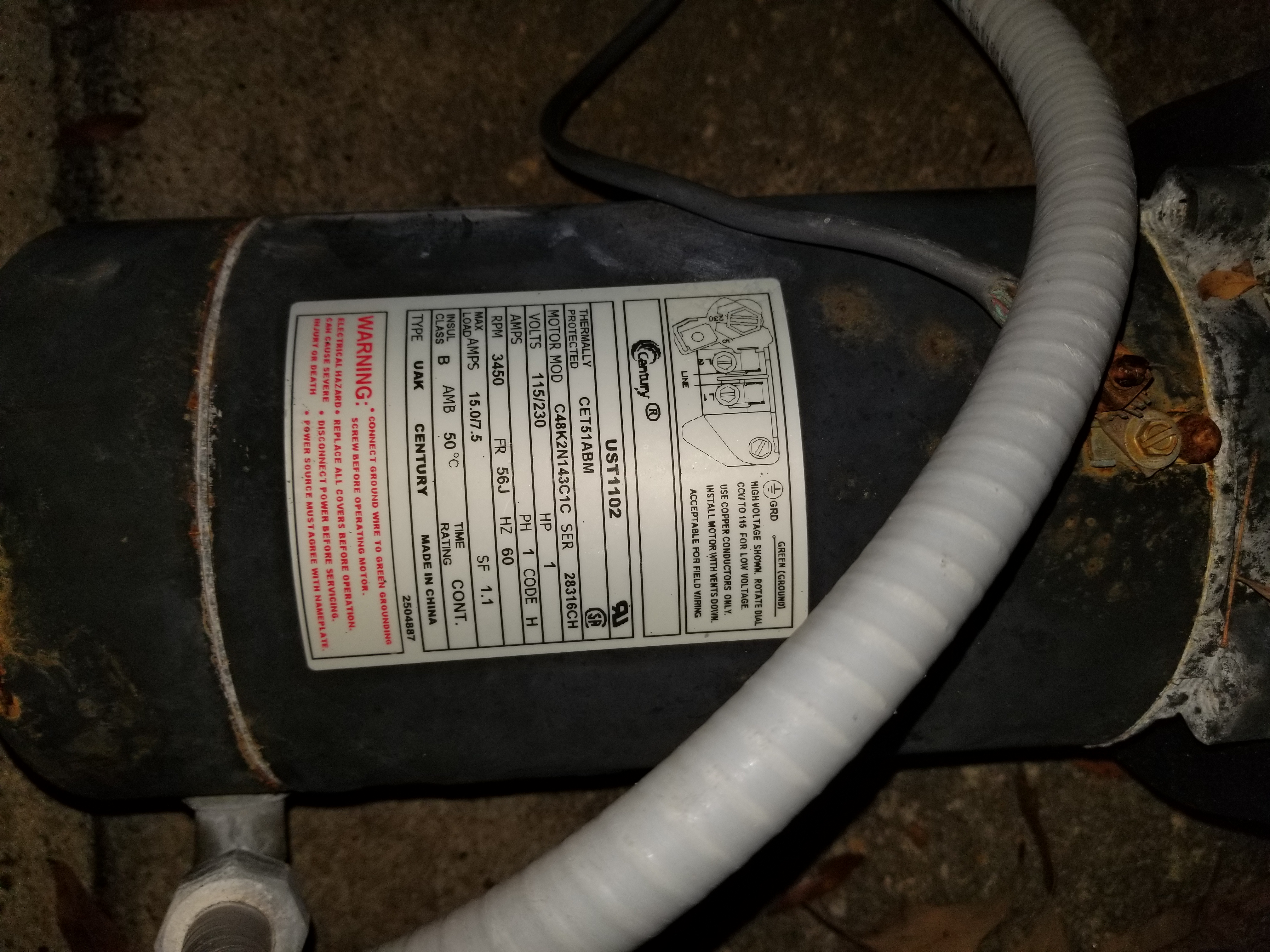 A.O. Smith Century® UST1102 - 1.0 HP Replacement Pool Pump Motor  Round Flange | 56J Frame | Single Speed