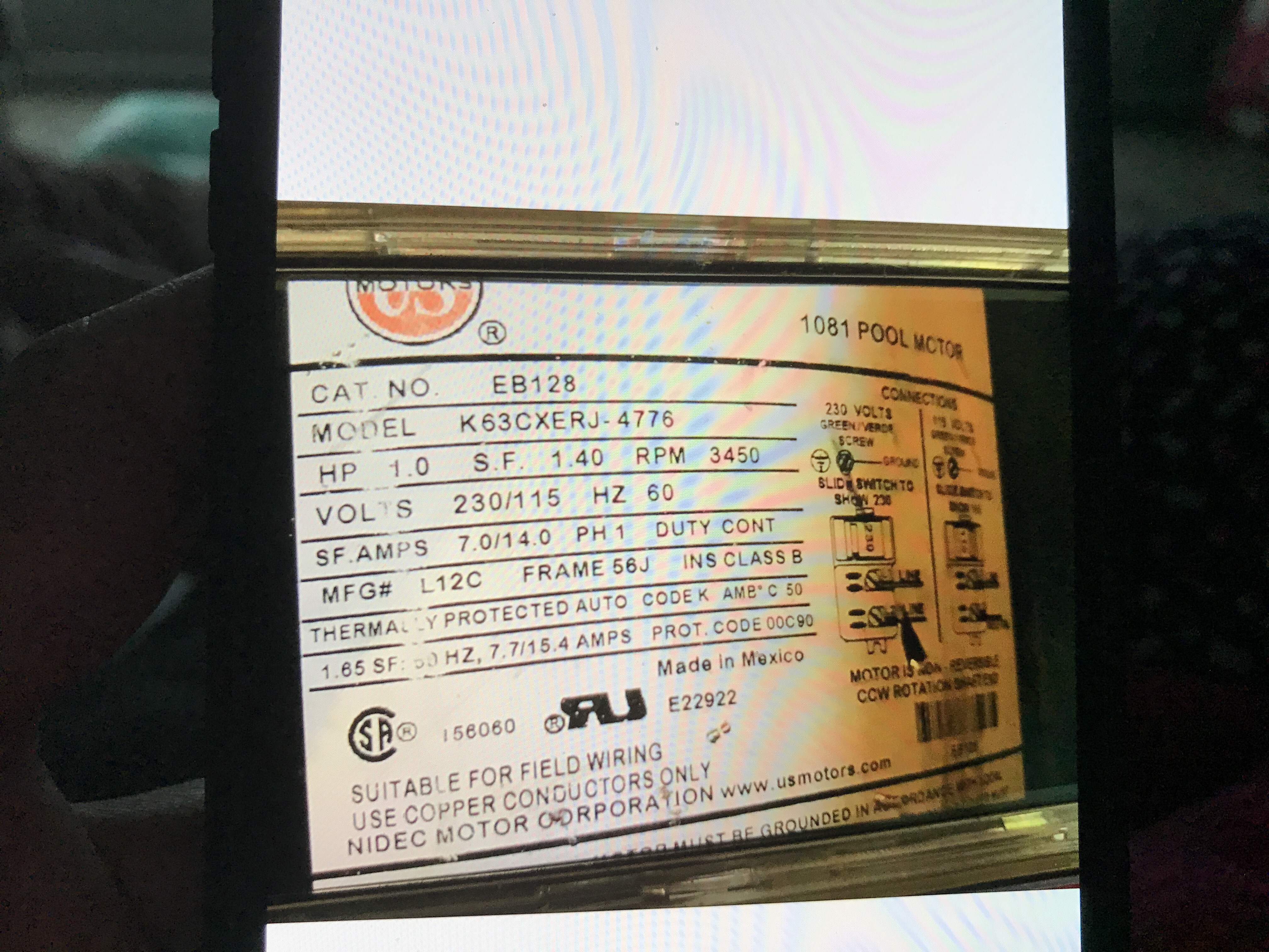 A.O. Smith Century® UST1102 - 1.0 HP Replacement Pool Pump Motor  Round Flange | 56J Frame | Single Speed