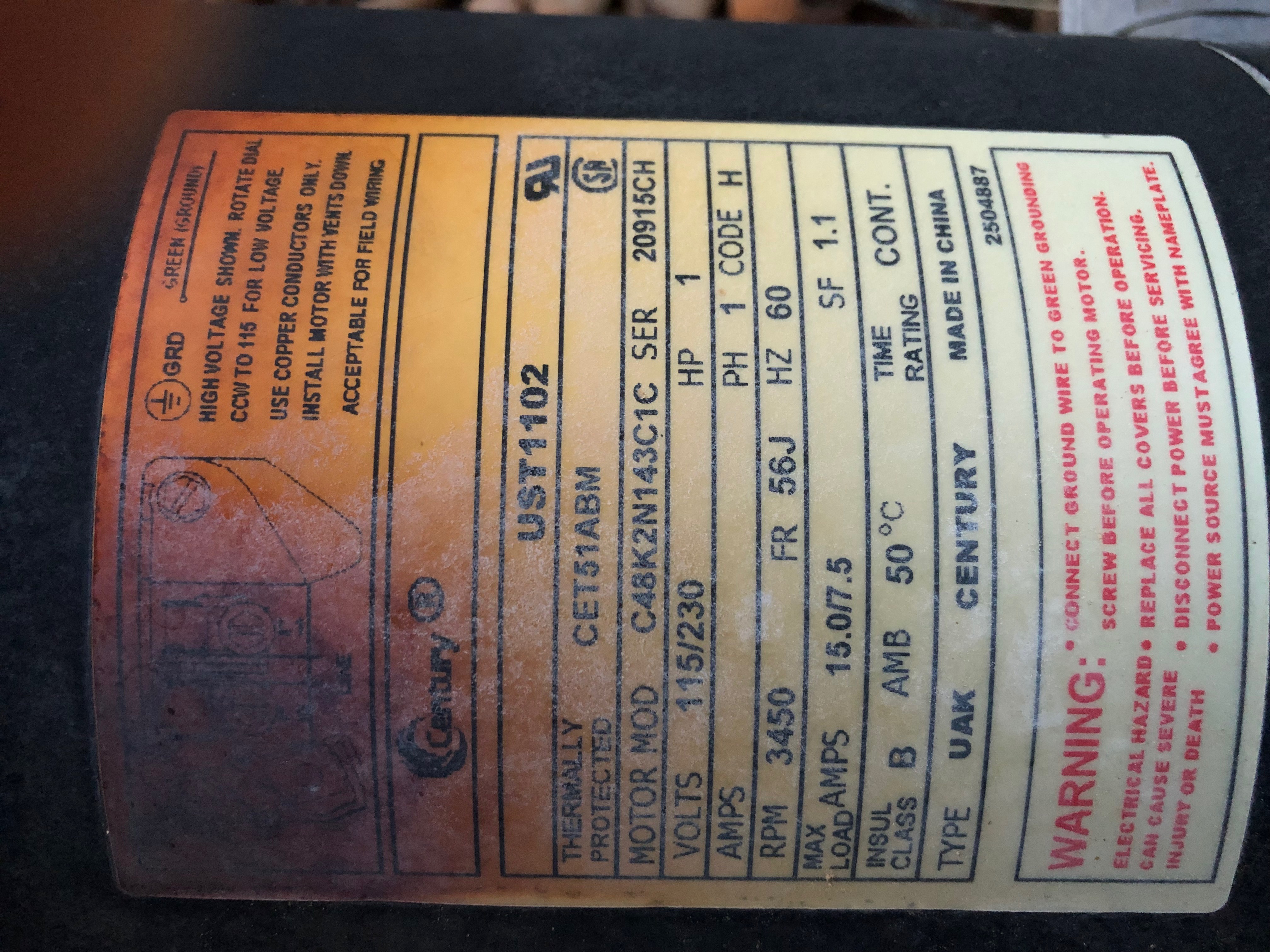 A.O. Smith Century® UST1102 - 1.0 HP Replacement Pool Pump Motor  Round Flange | 56J Frame | Single Speed