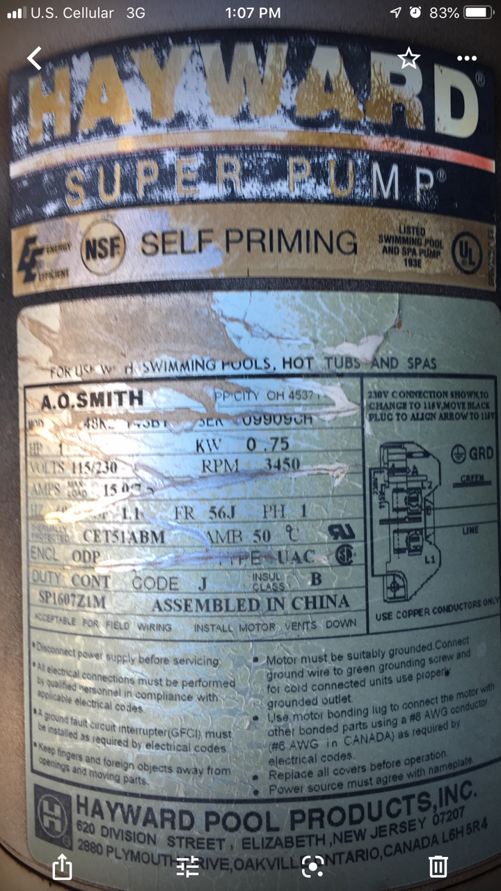 A.O. Smith Century® UST1102 - 1.0 HP Replacement Pool Pump Motor  Round Flange | 56J Frame | Single Speed