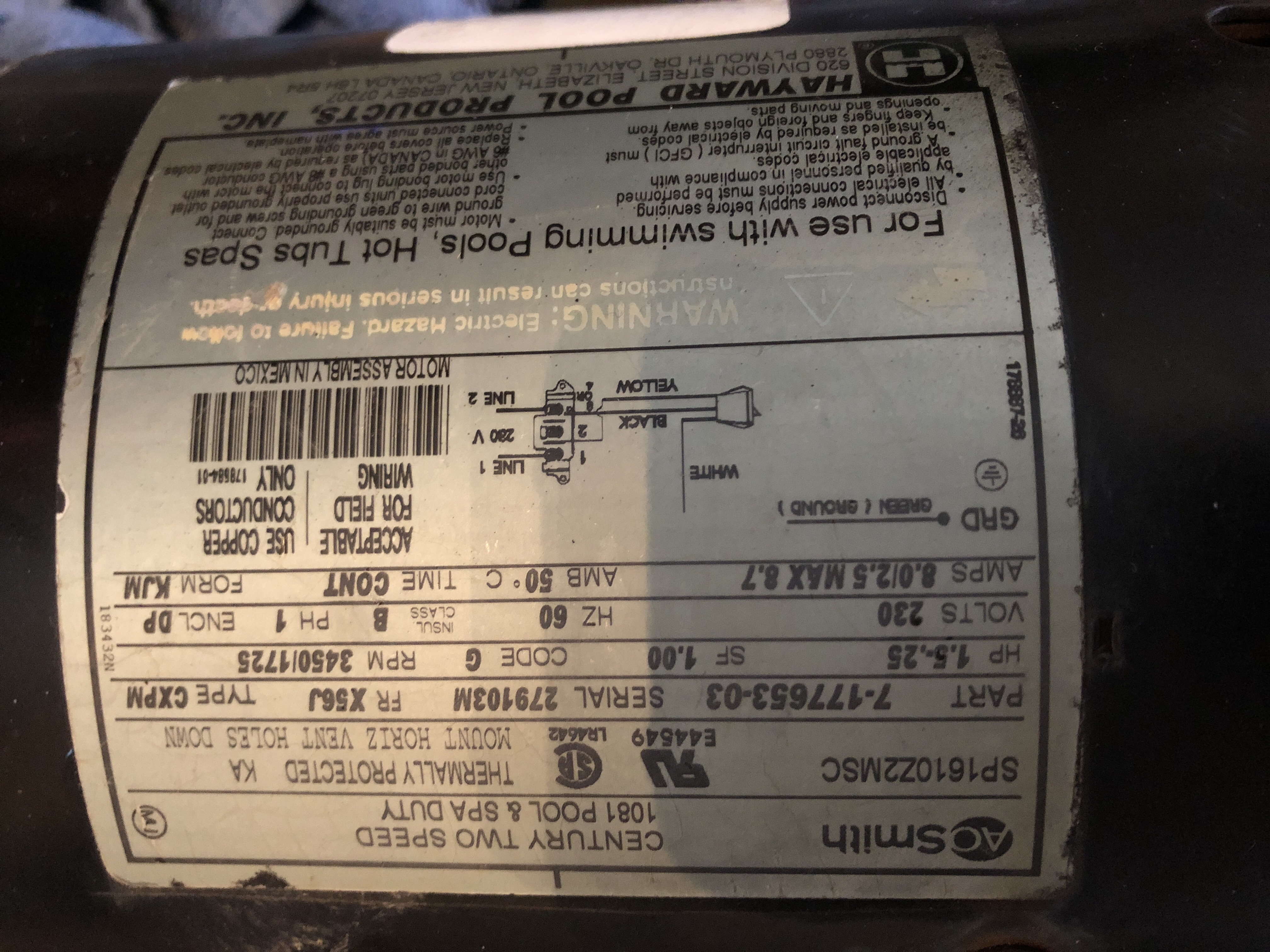 A.O. Smith Century® UST1102 - 1.0 HP Replacement Pool Pump Motor  Round Flange | 56J Frame | Single Speed