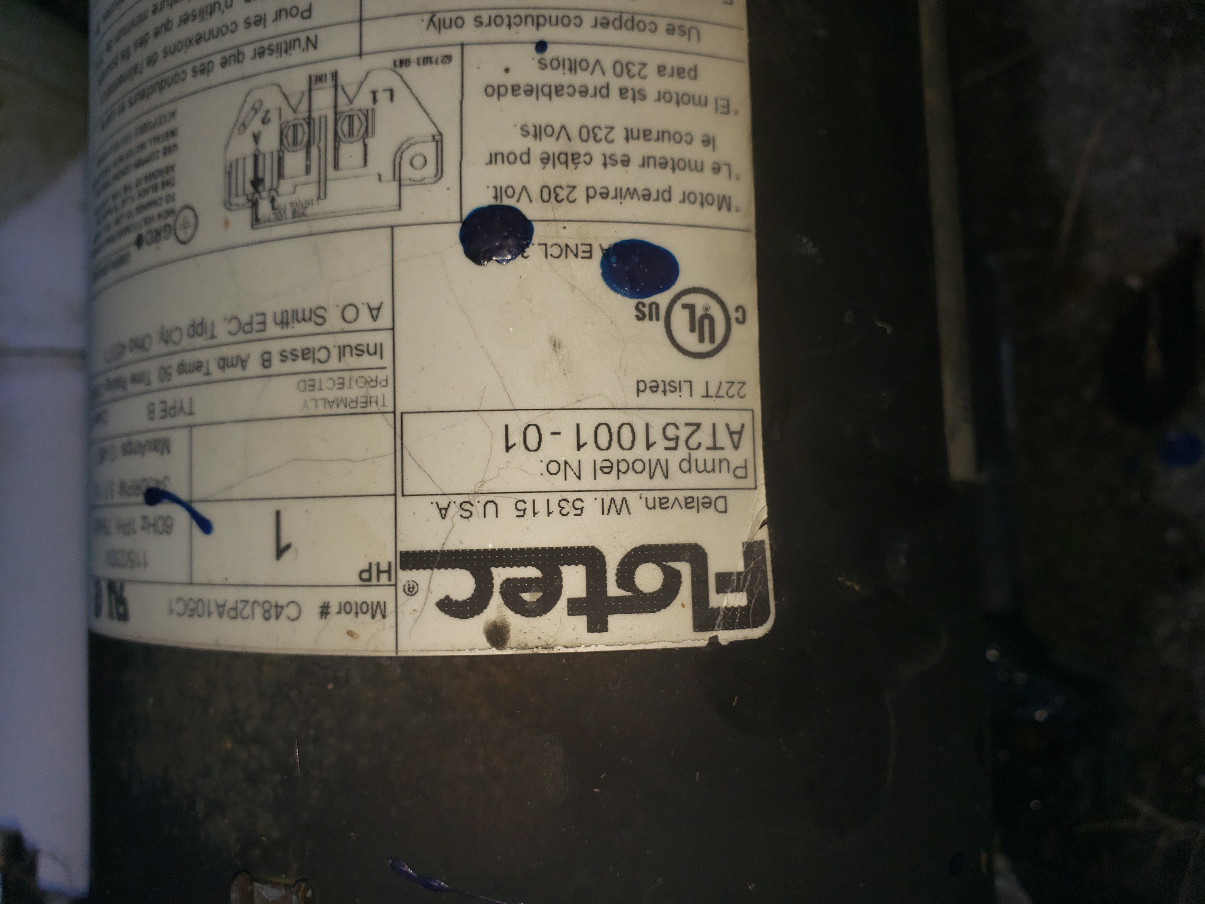 A.O. Smith Century® 1.0 HP Up-Rated Pool Pump Motor - USQ1102  Single Speed | Square Flange | 48Y Frame