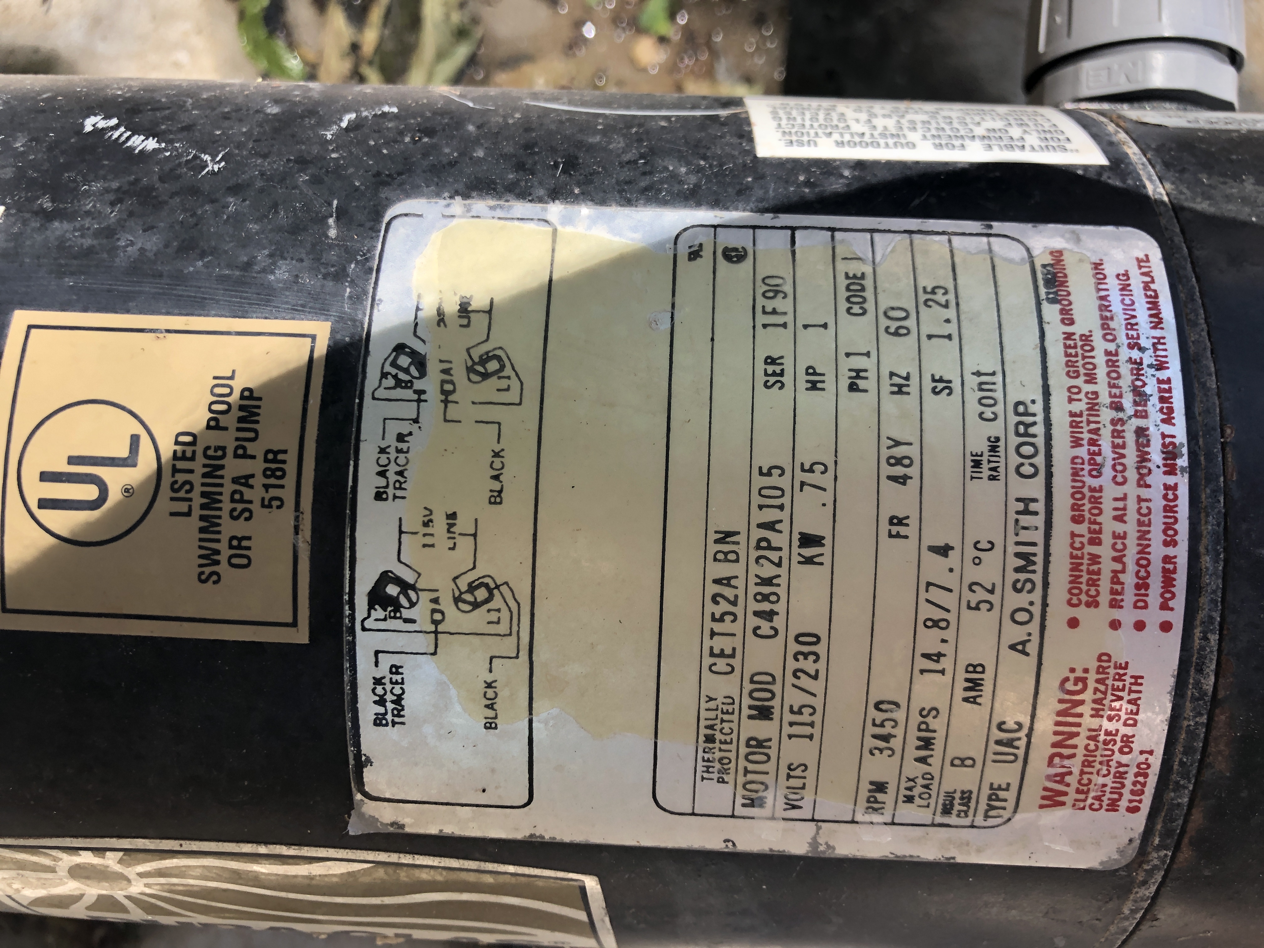 A.O. Smith Century® 1.0 HP Up-Rated Pool Pump Motor - USQ1102  Single Speed | Square Flange | 48Y Frame