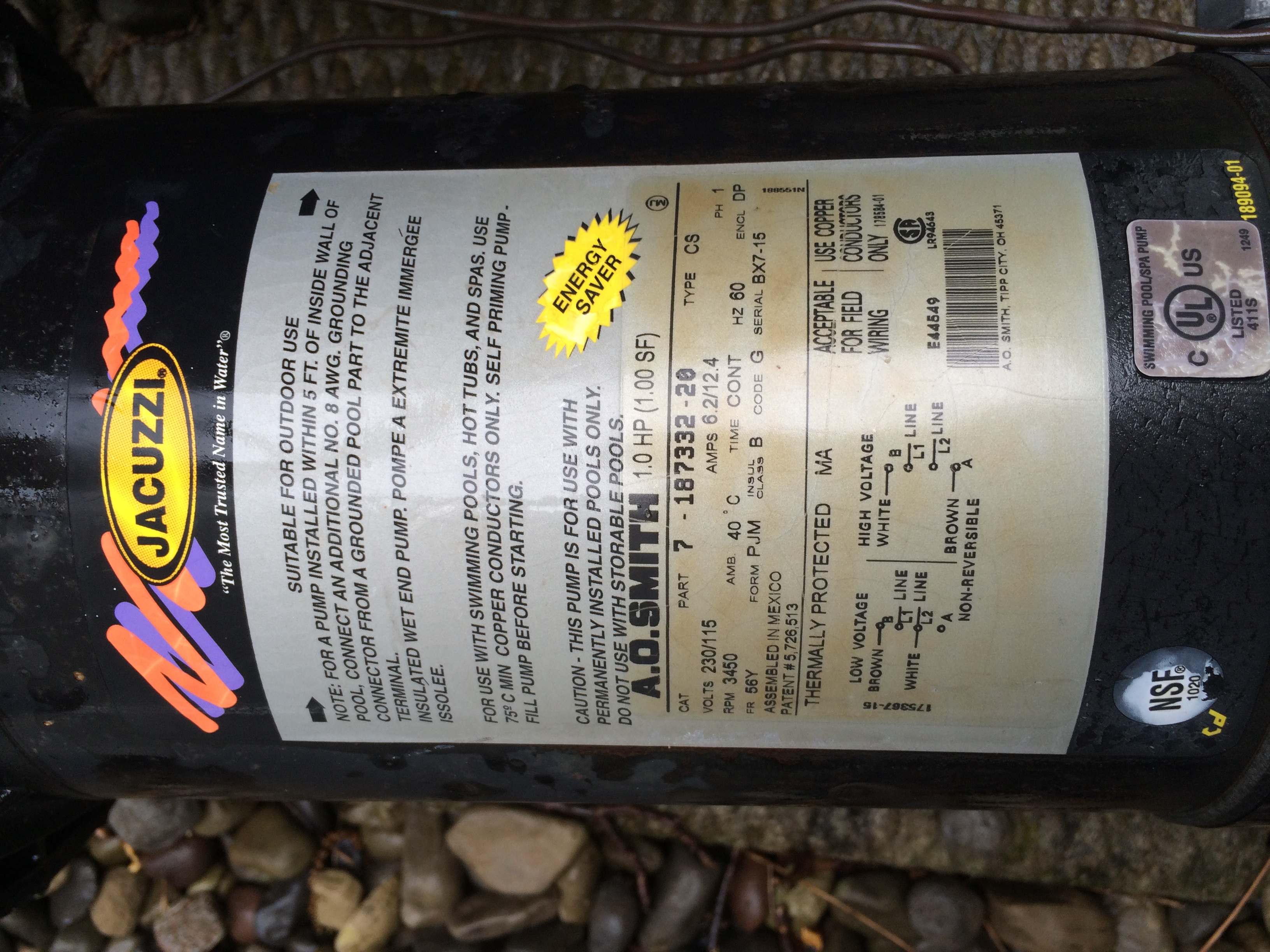 A.O. Smith Century® 1.0 HP Up-Rated Pool Pump Motor - USQ1102  Single Speed | Square Flange | 48Y Frame