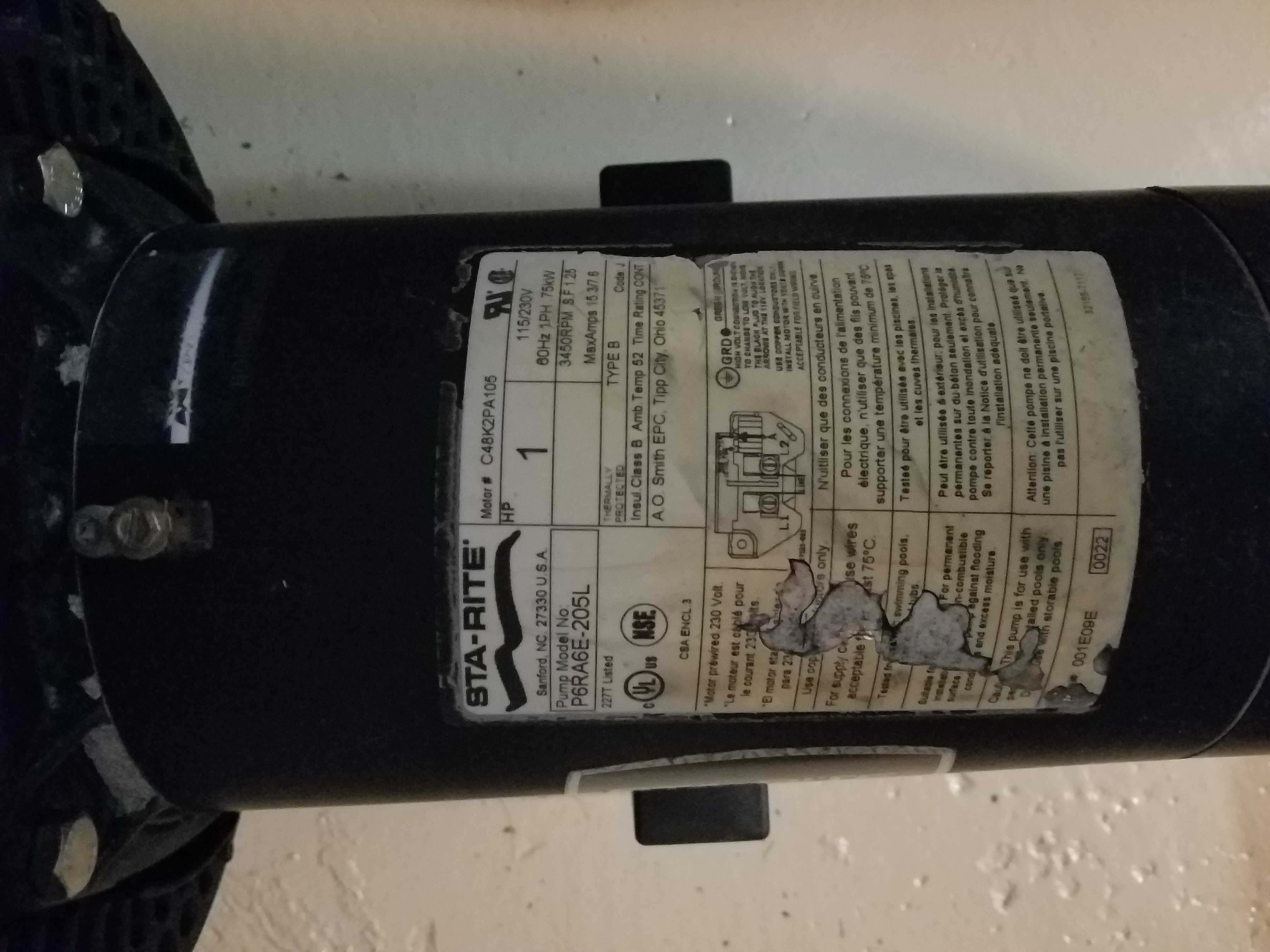 A.O. Smith Century® 1.0 HP Up-Rated Pool Pump Motor - USQ1102  Single Speed | Square Flange | 48Y Frame