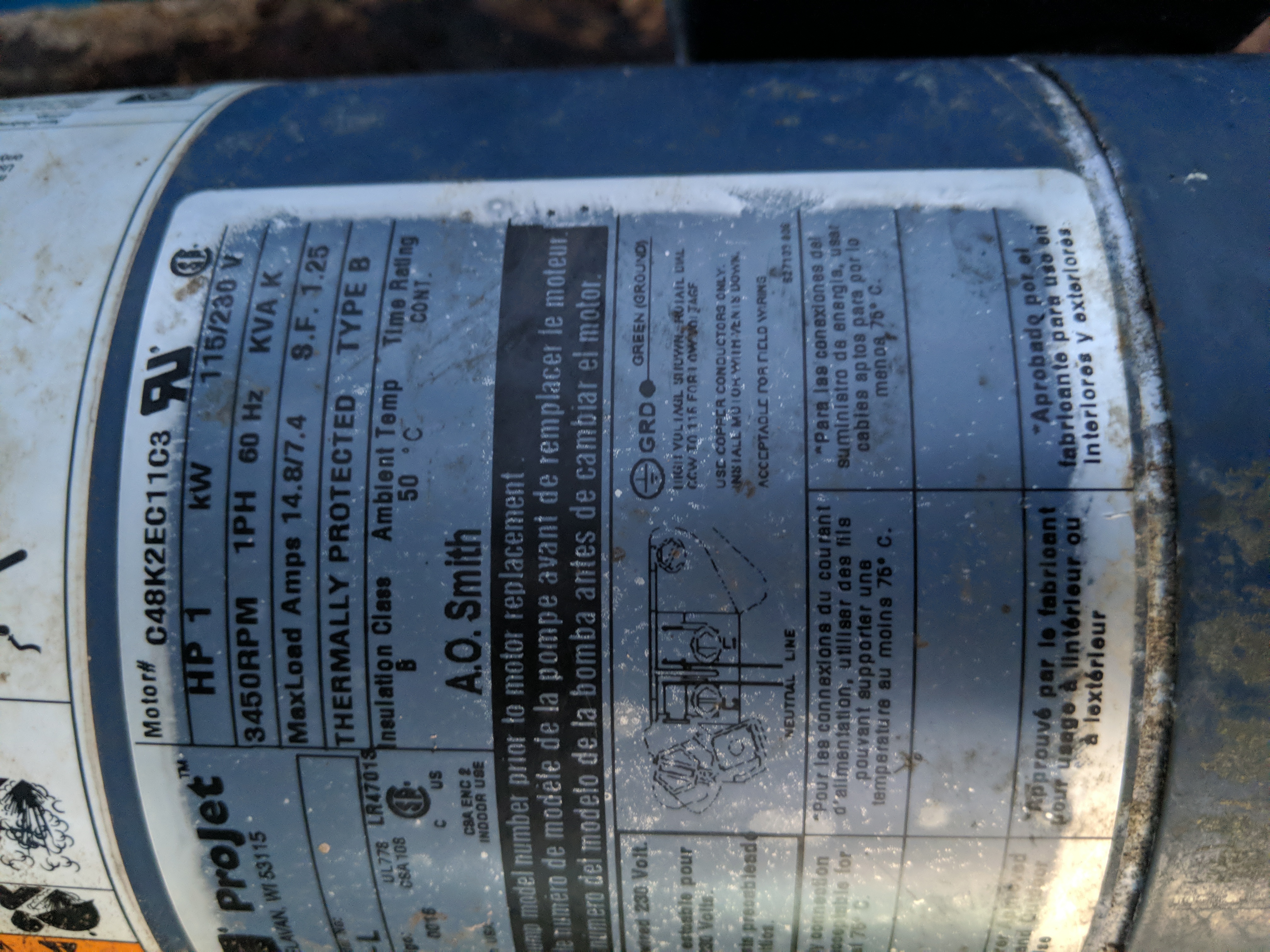 A.O. Smith Century® 1.0 HP Up-Rated Pool Pump Motor - USQ1102  Single Speed | Square Flange | 48Y Frame