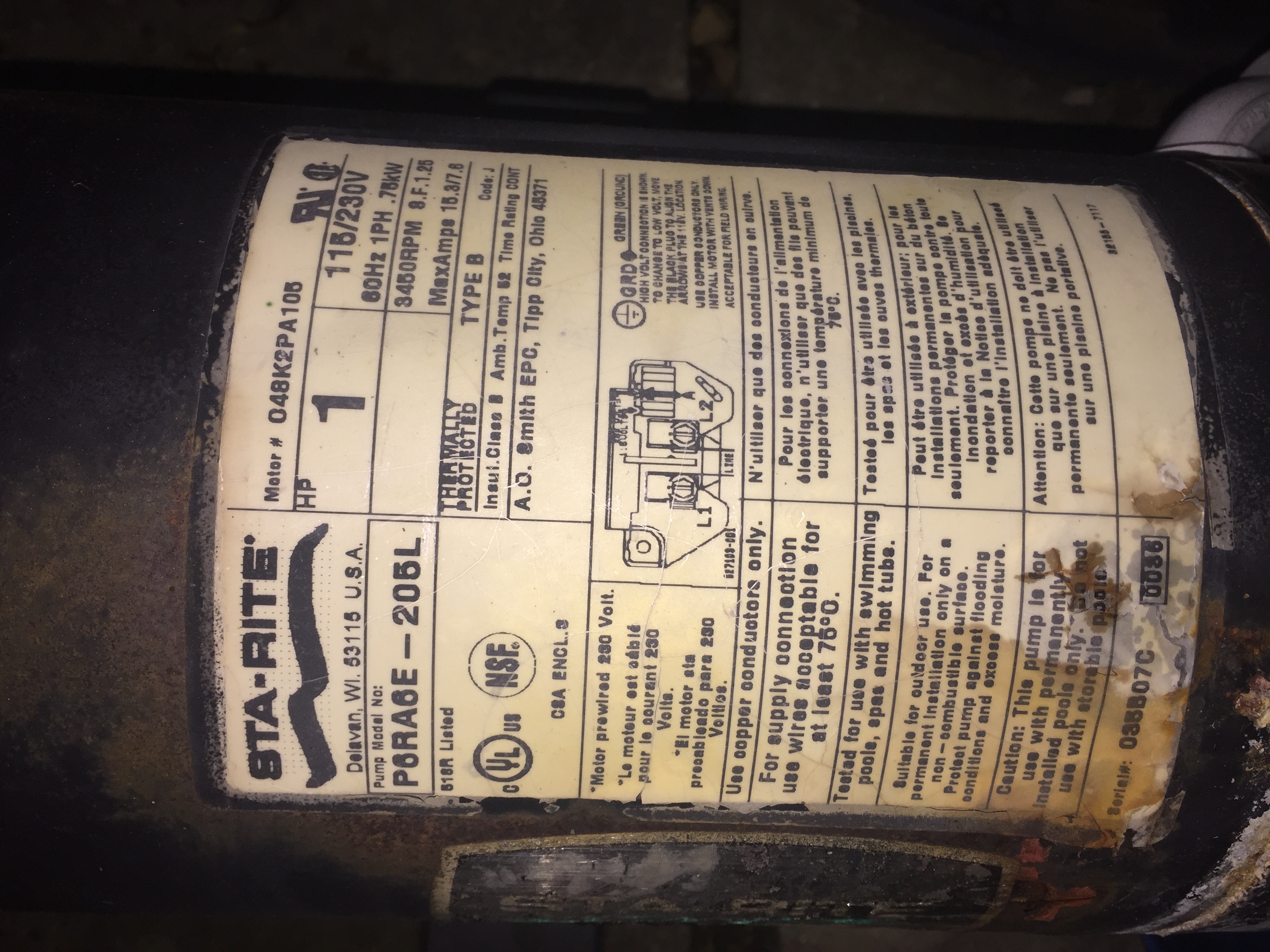 A.O. Smith Century® 1.0 HP Up-Rated Pool Pump Motor - USQ1102  Single Speed | Square Flange | 48Y Frame