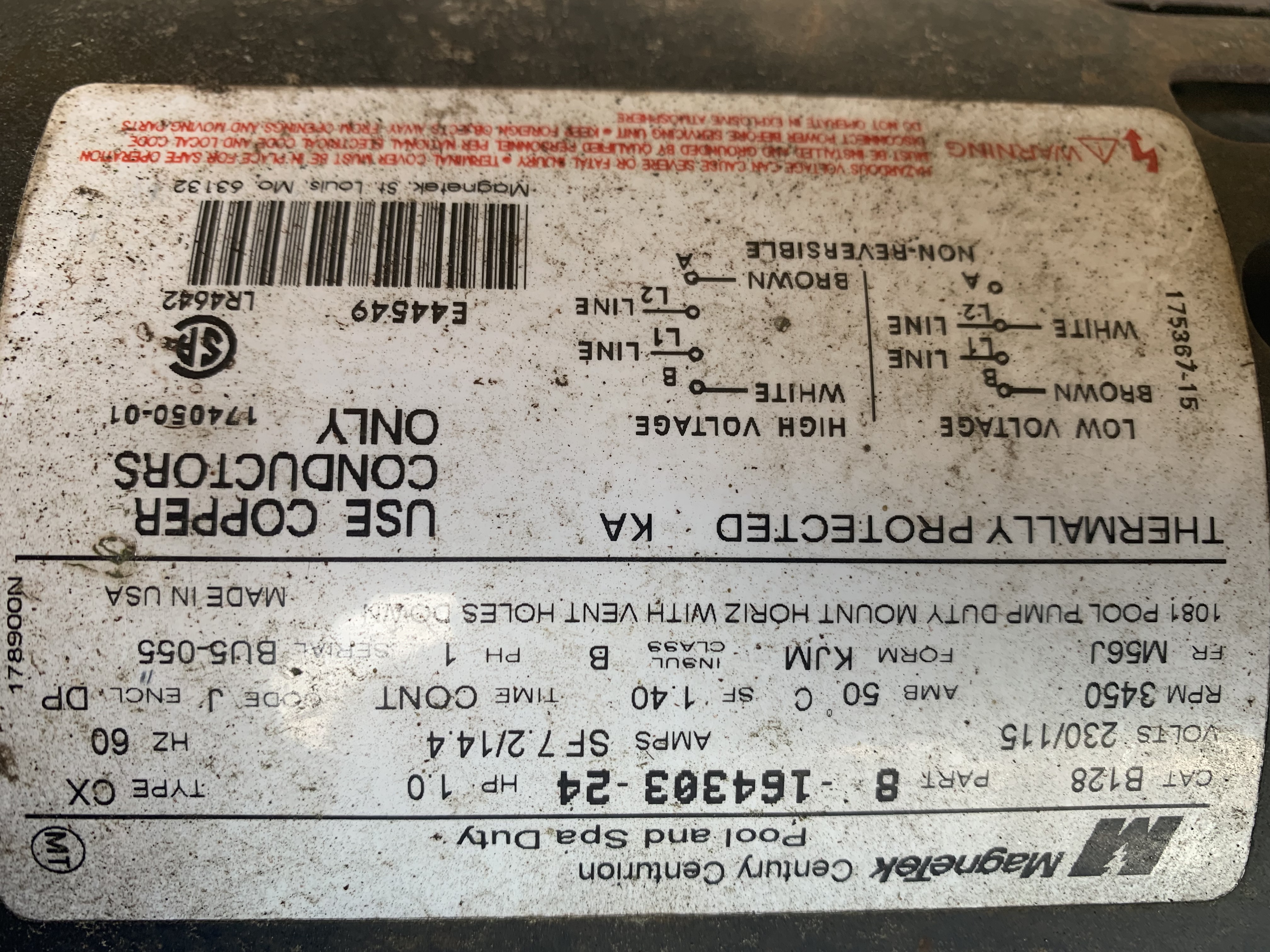 A.O. Smith Century® 1.0 HP Up-Rated Pool Pump Motor - USQ1102  Single Speed | Square Flange | 48Y Frame