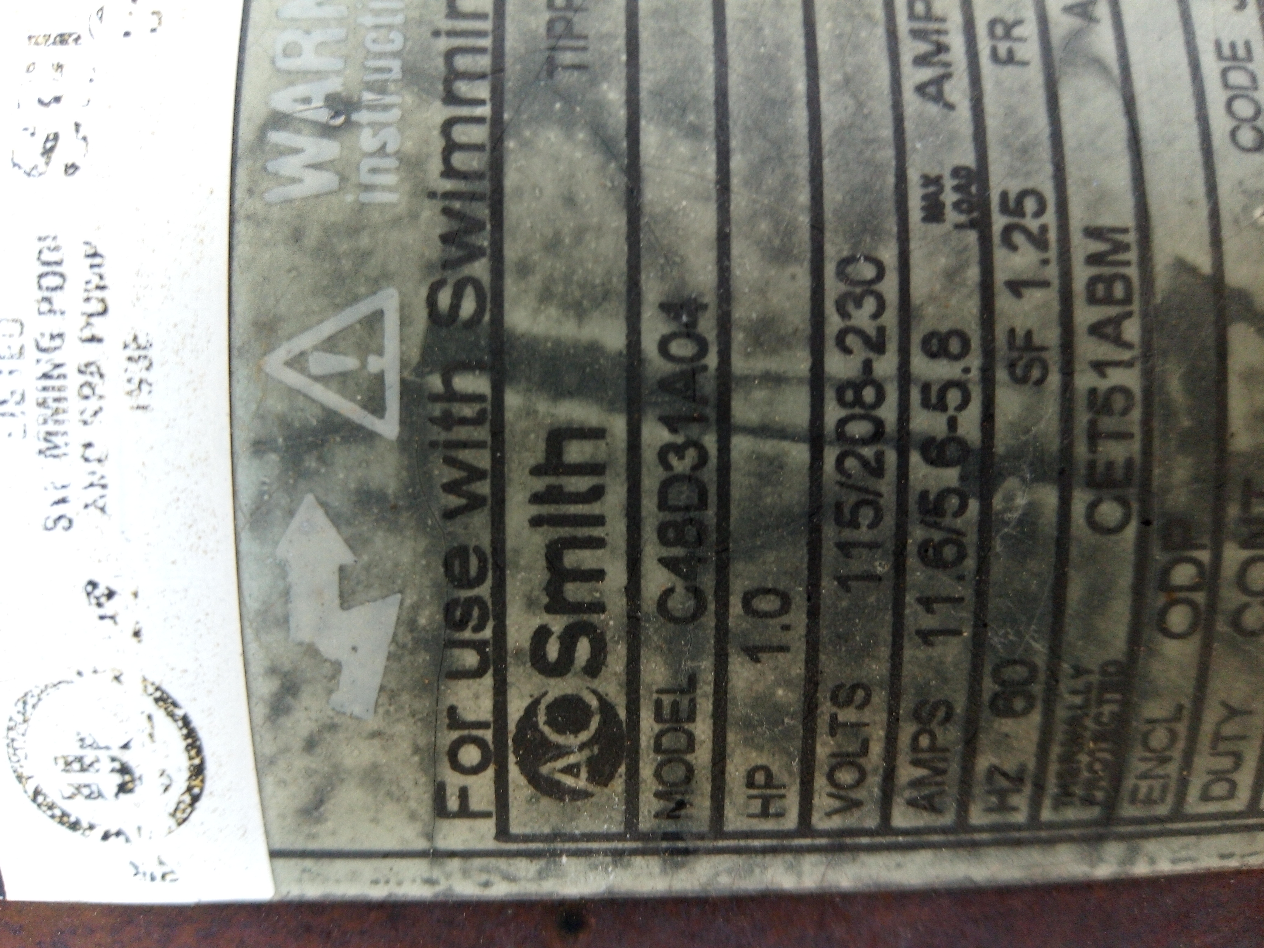 A.O. Smith Century® 1.0 HP Up-Rated Pool Pump Motor - USQ1102  Single Speed | Square Flange | 48Y Frame