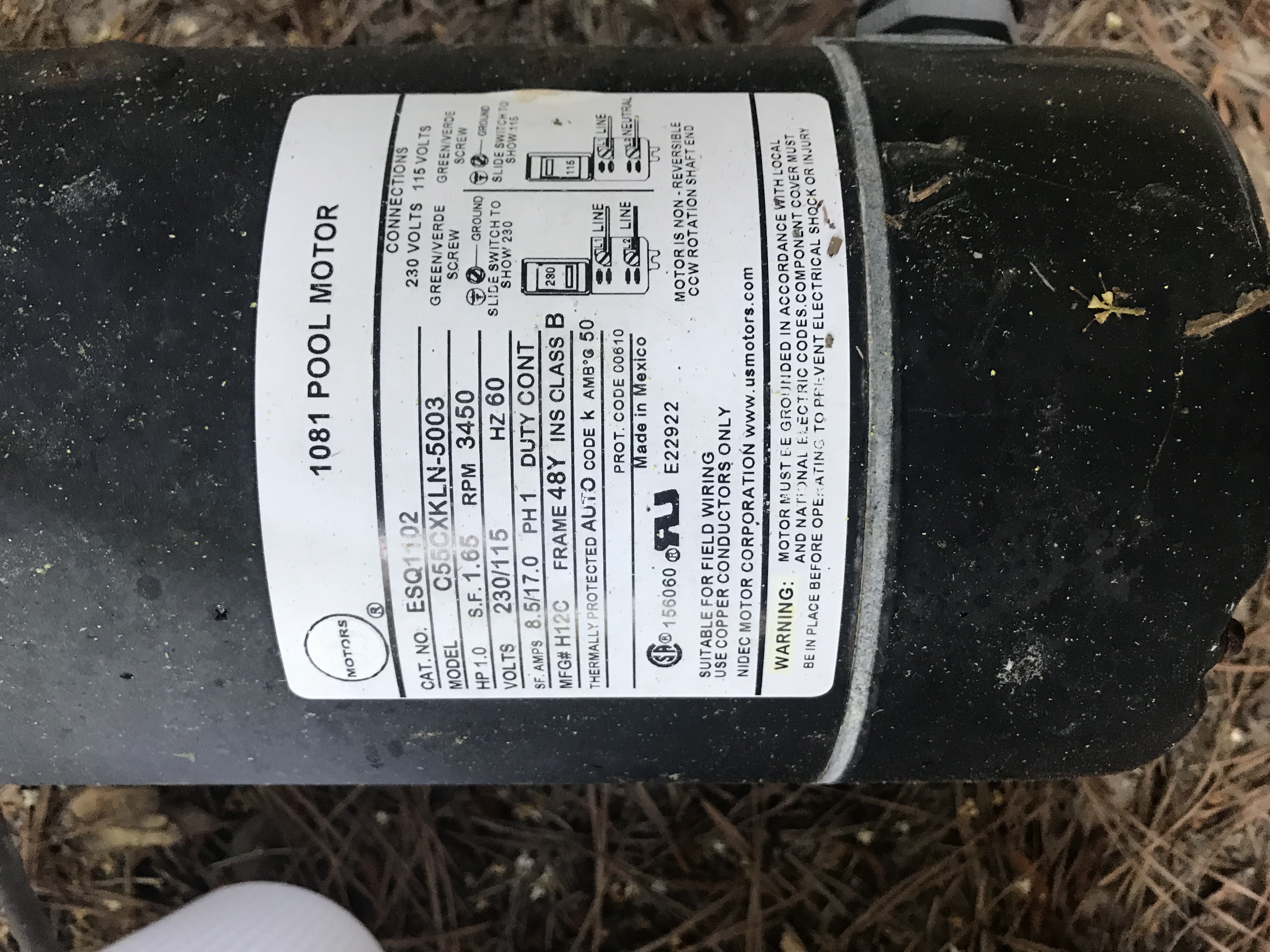 Century (A.O. Smith) 1.0 HP Full Rate EE Motor, Square Flange 56Y Frame, Single Speed - Model B2841V1