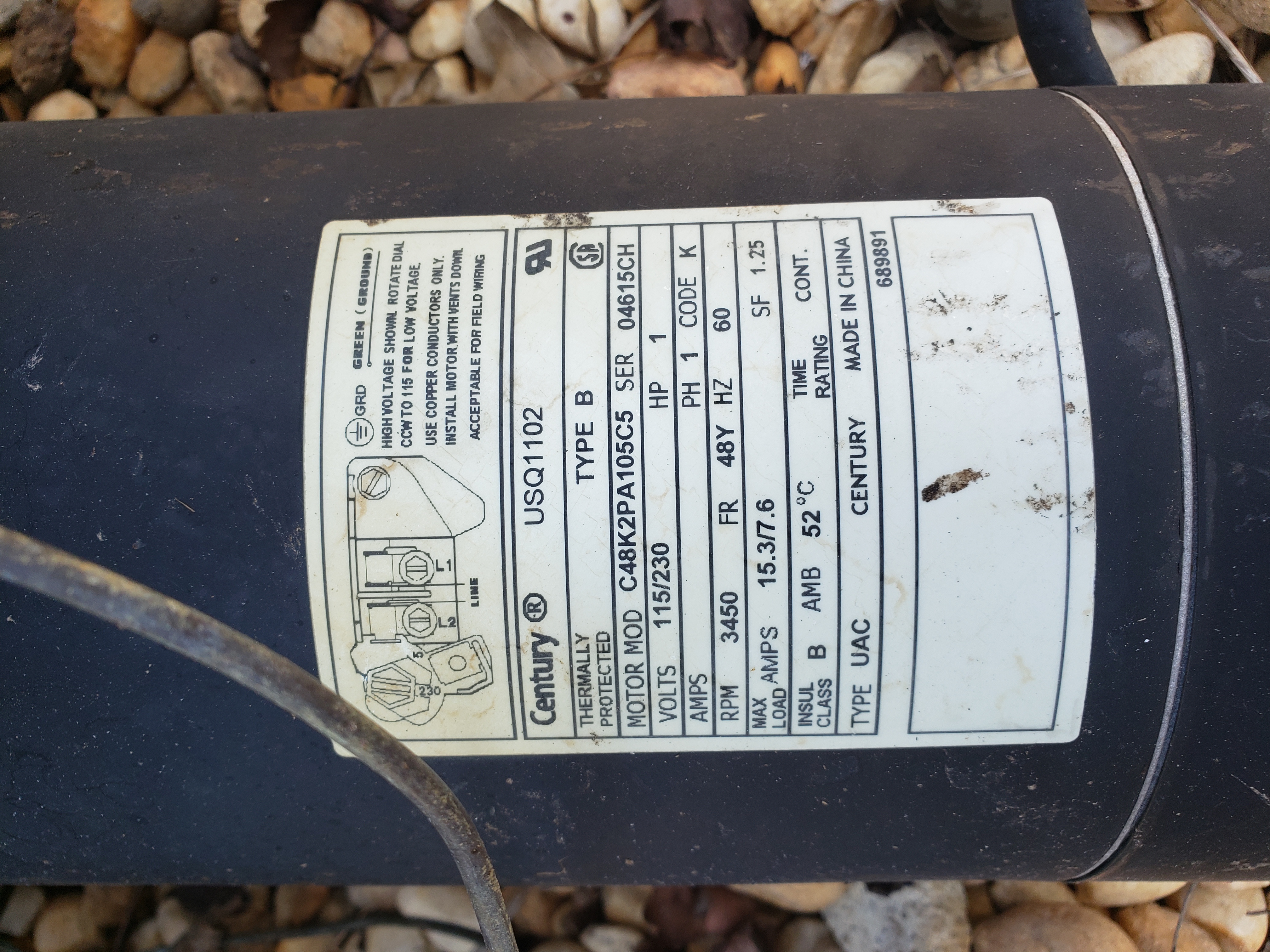 Century (A.O. Smith) 1.0 HP Full Rate EE Motor, Square Flange 56Y Frame, Single Speed - Model B2841V1