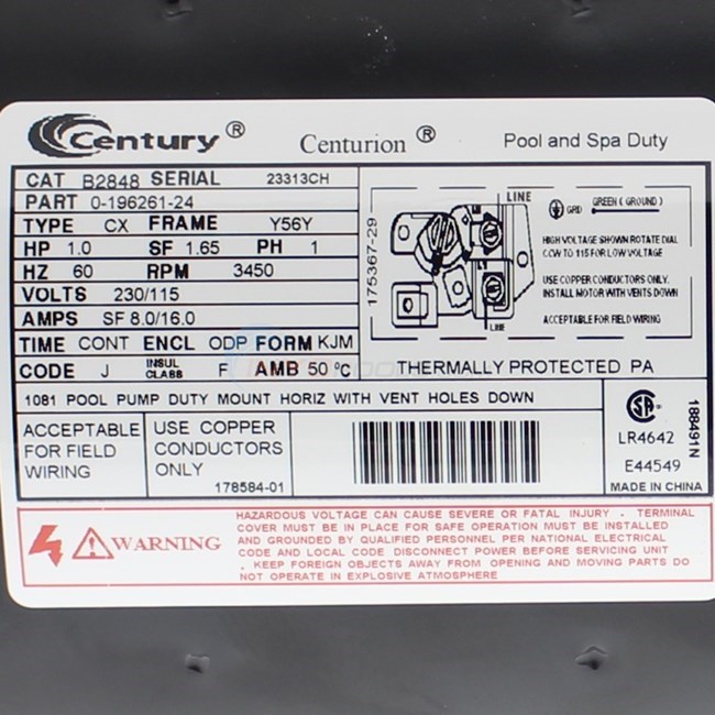 A O Smith Century 1 0 Hp Square 56y Full Rate Motor B2848 Inyopools Com A O Smith Century 1 0 Hp Square, Century Motor Wiring Diagram