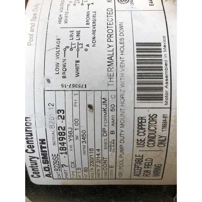 A.O. Smith Century 1.5 HP Round Flange 56J Up Rate Motor - B229SE