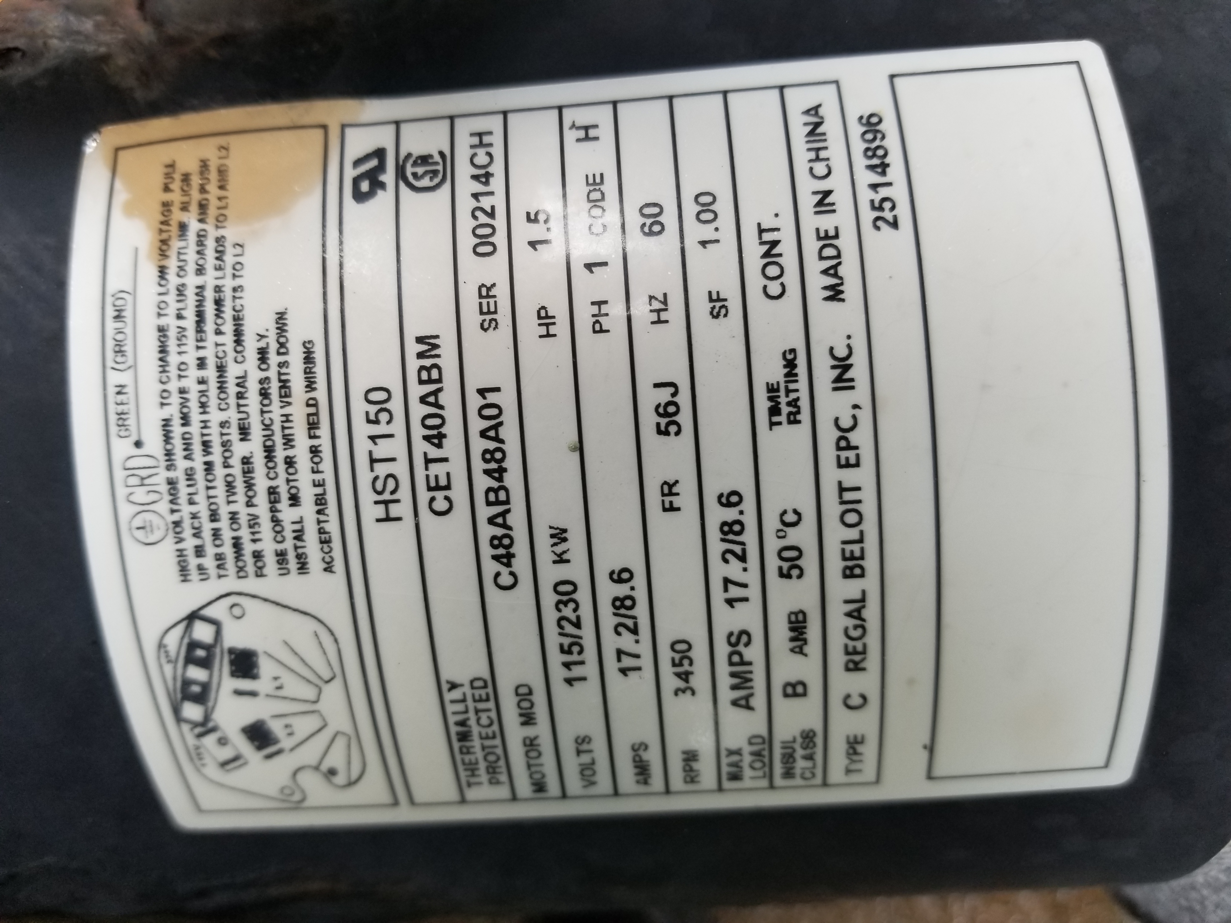 A.O. Smith Century® UST1152 - 1.5 HP Replacement Pool Pump Motor  Round Flange | 56J Frame | Single Speed