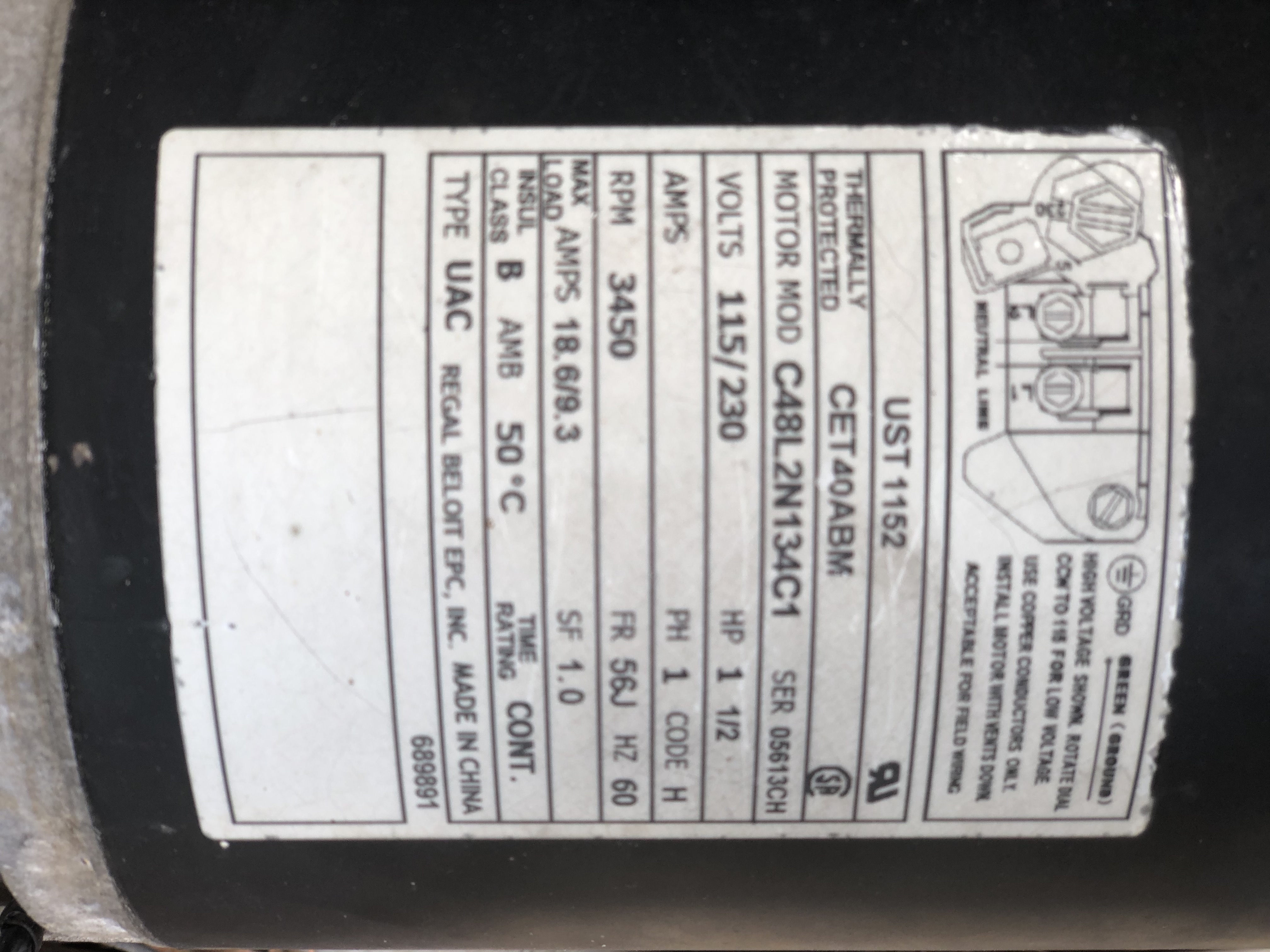 A.O. Smith Century® UST1152 - 1.5 HP Replacement Pool Pump Motor  Round Flange | 56J Frame | Single Speed