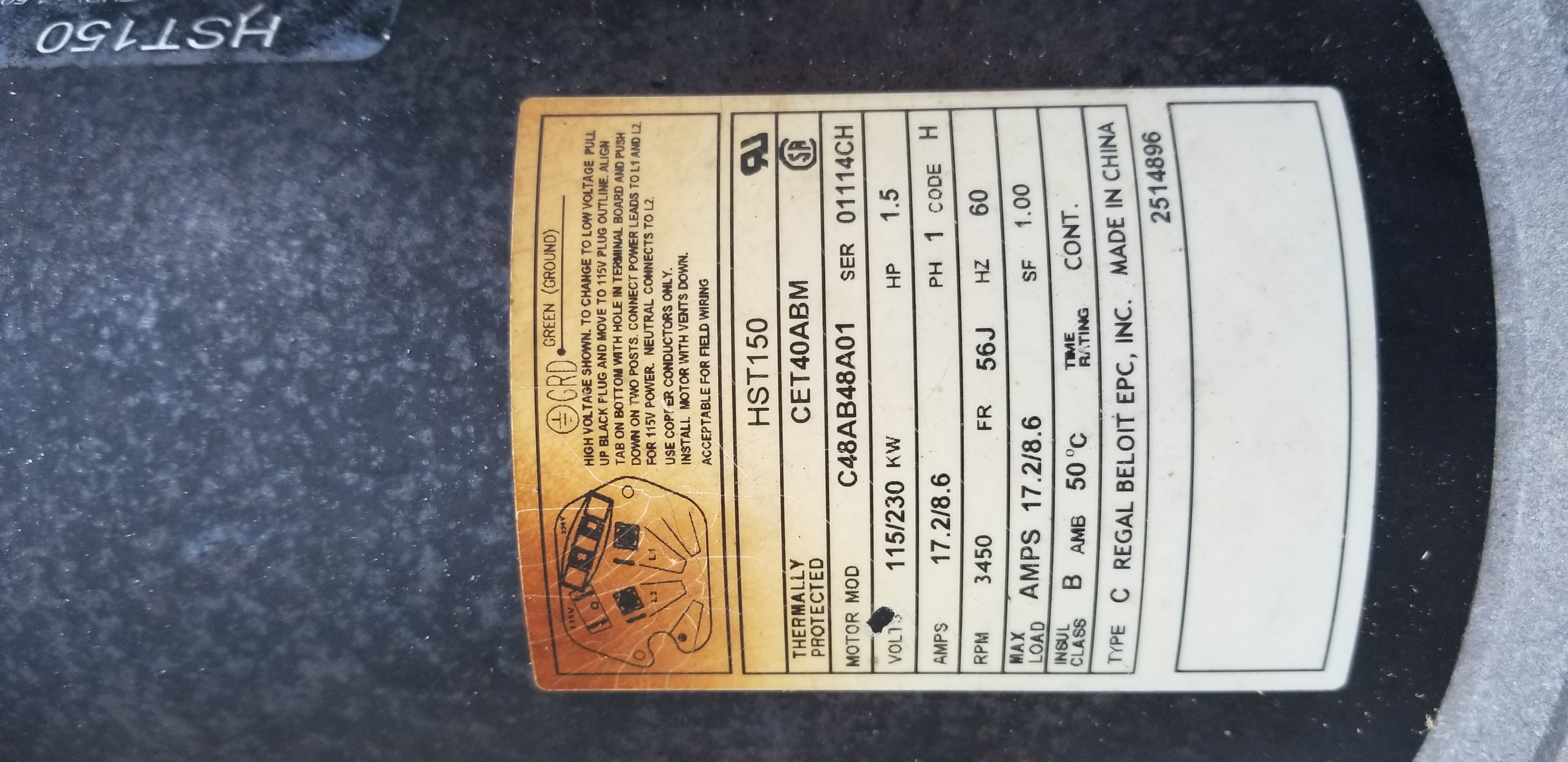 A.O. Smith Century® UST1152 - 1.5 HP Replacement Pool Pump Motor  Round Flange | 56J Frame | Single Speed