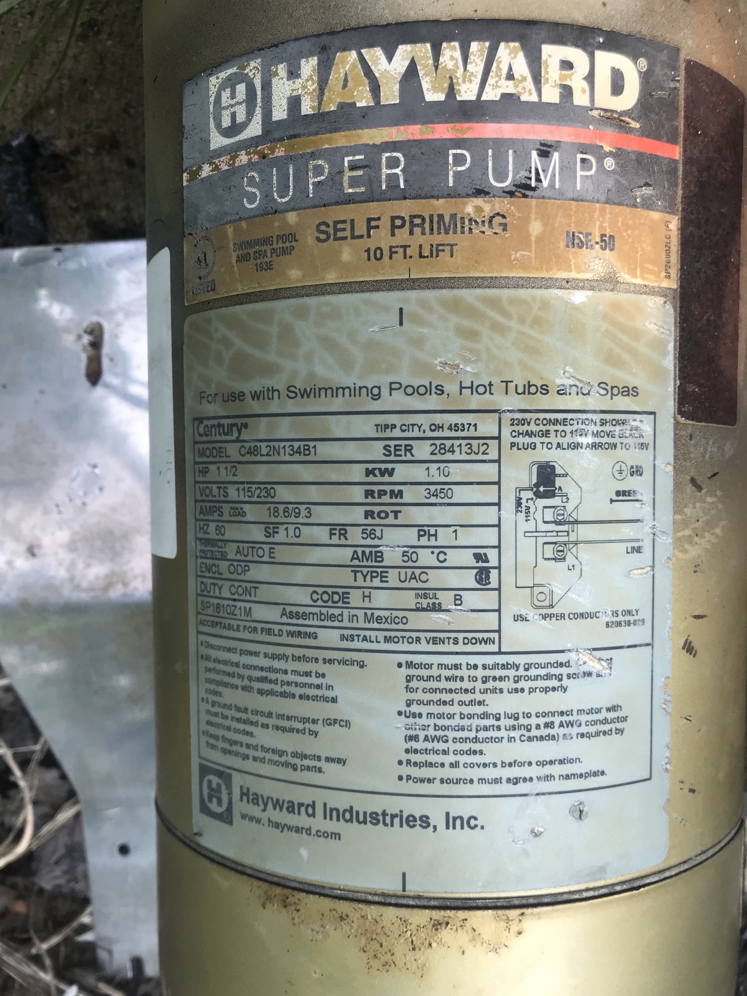 A.O. Smith Century® UST1152 - 1.5 HP Replacement Pool Pump Motor  Round Flange | 56J Frame | Single Speed